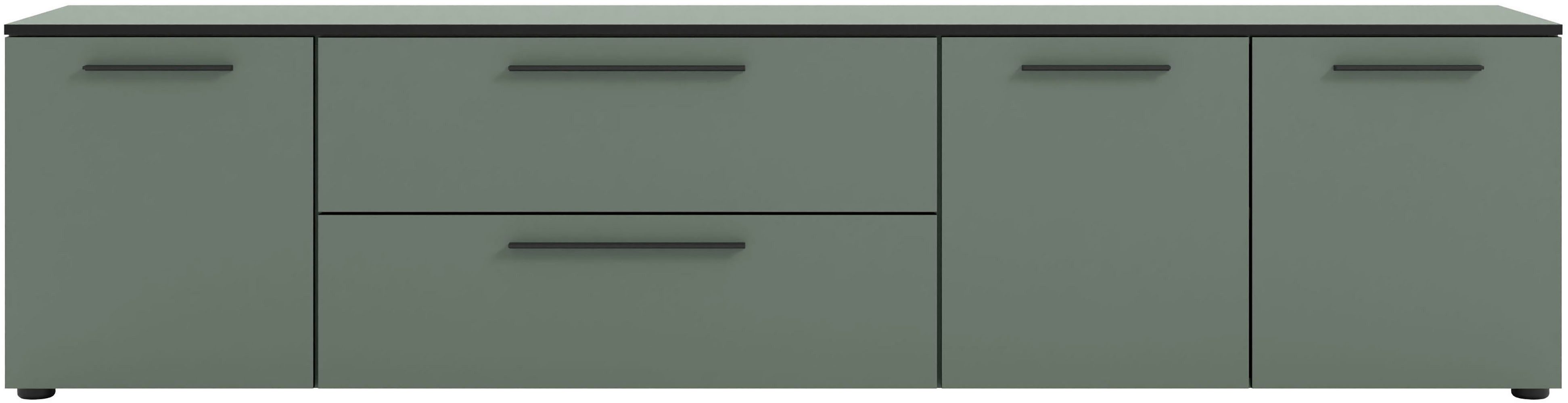 Manjana Möbel Lowboard Lowboard mit Schwarz matten Metallgriffen