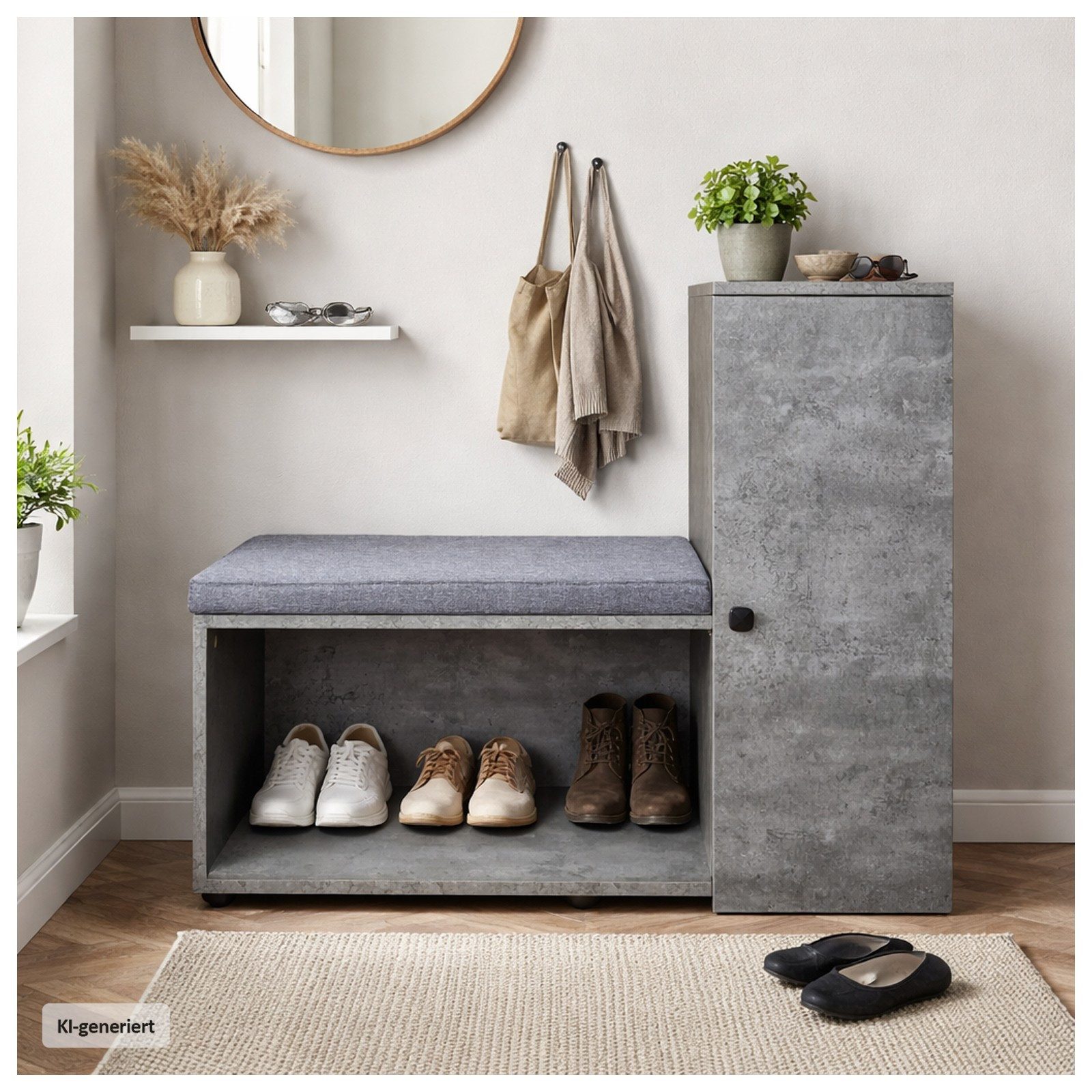 HTI-Living Schuhschrank mit Sitzbank Thekla Betonoptik (1 Stück, 1-St., 1 Schuhschrank inkl. Sitzkissen) mit 5 Fächern