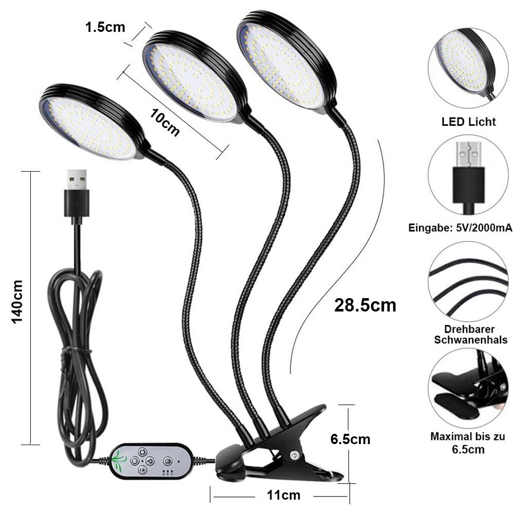 Rosnek Pflanzenlampe 1/2/3/4 Köpfe, dimmbar, ein günstig online kaufen
