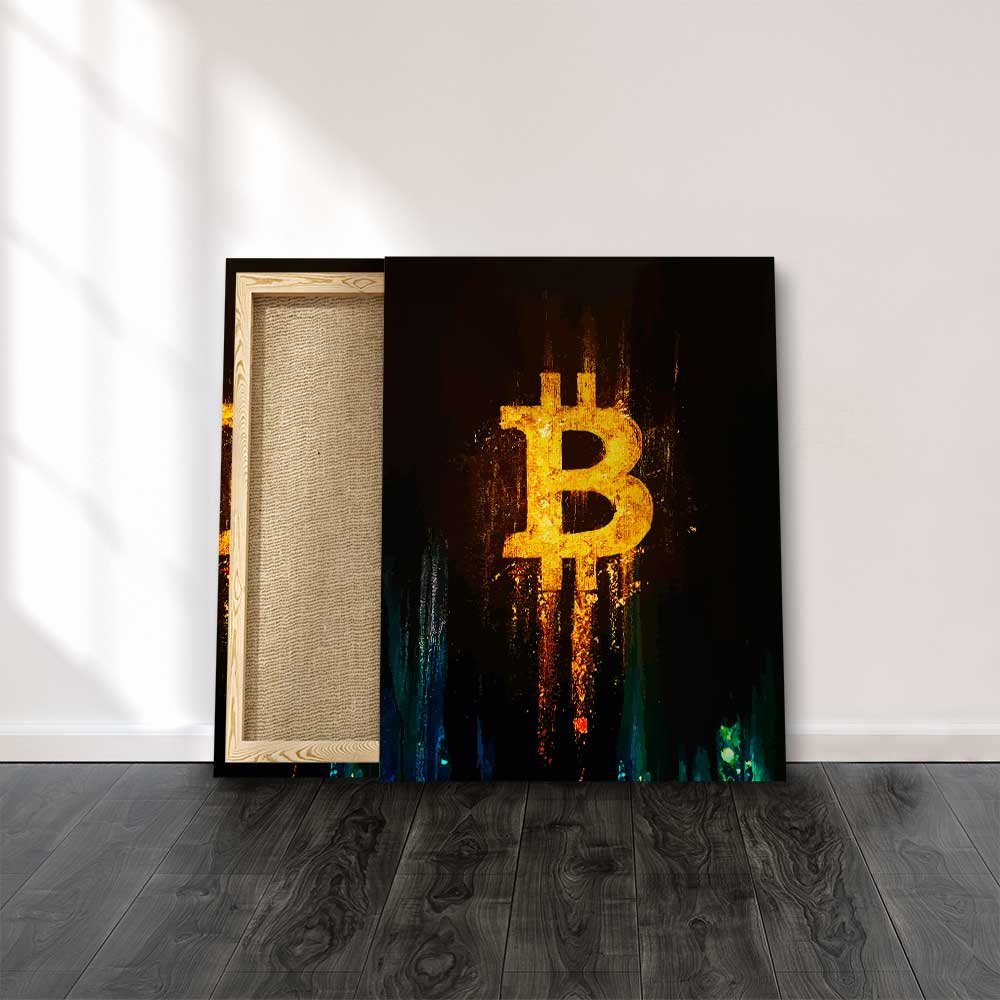 DOTCOMCANVAS® Leinwandbild, CANVAS für Fans Rahmen Wandbild schwarzer Bitcoin DOTCOM & Crypto von
