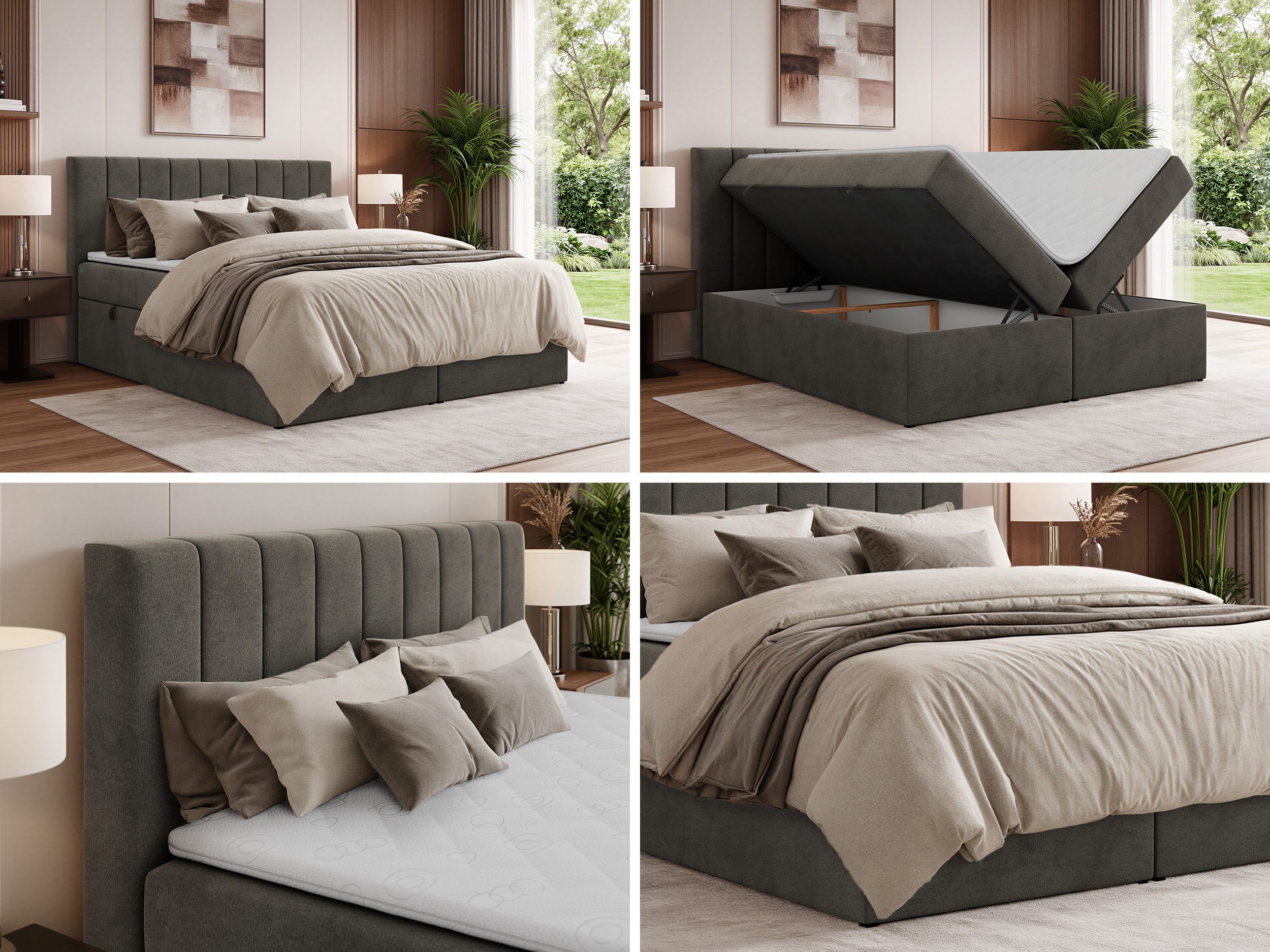 MKS MÖBEL Boxbett ALVER (Set, Doppelbett mit Stauraum, Matratze (H3/H4) & Topper (Visco oder T25), 2 Bettkästen, Federautomaten, Multipocket 7-Zonen H3/H4