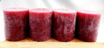 Friedrich Klocke GmbH Adventskerze 4er Set Adventskerzen Stumpenkerzen in rustik rot (Kerzen für die dunkle Jahreszeit für ein gemütliches Wohnambiente, 4er Set in rustic rot), selbstlöschend, konstanter Abbrand, rustic