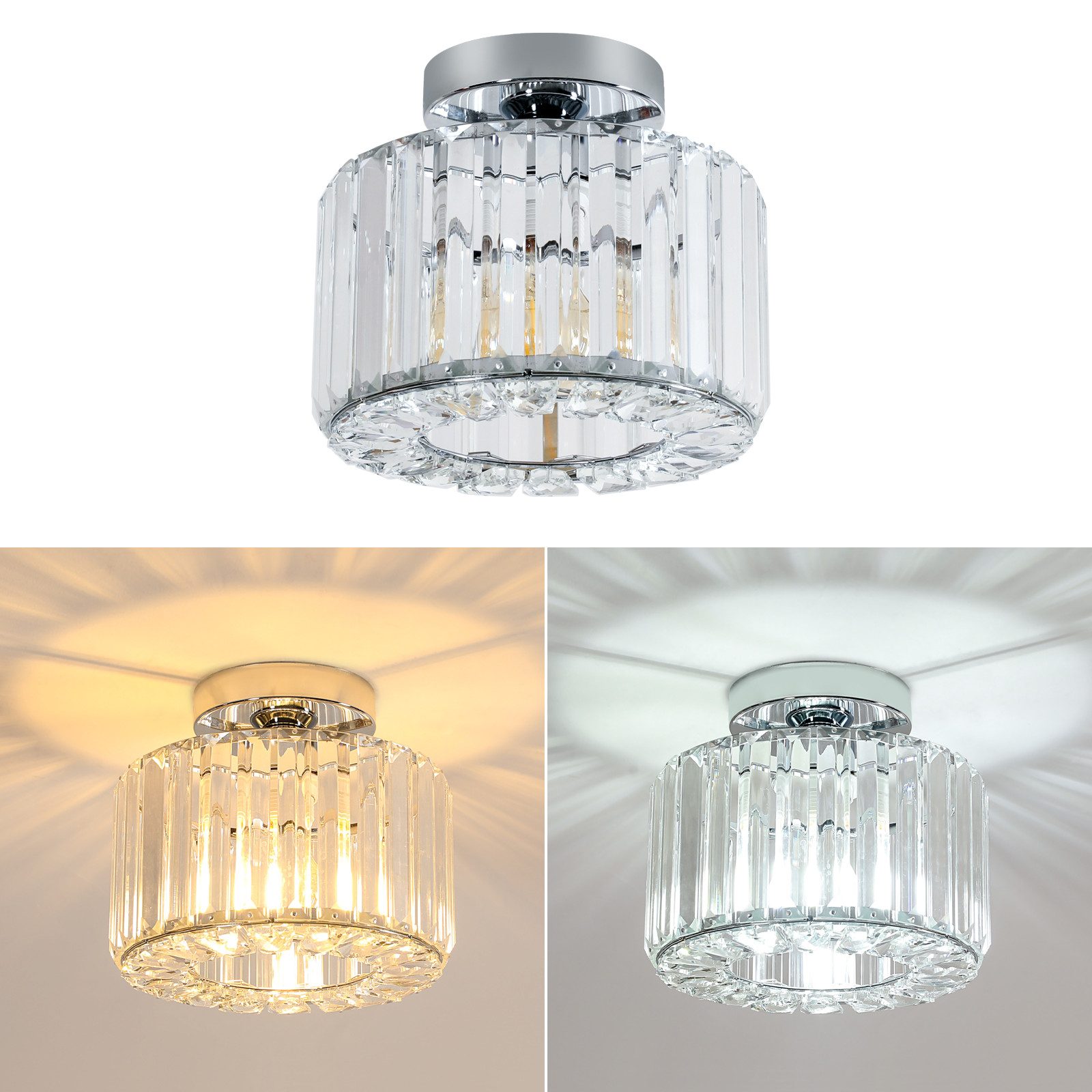 Riserva Deckenleuchten Deckenleuchte Kristall chrom rund, E27, 21cm, Deckenlampe