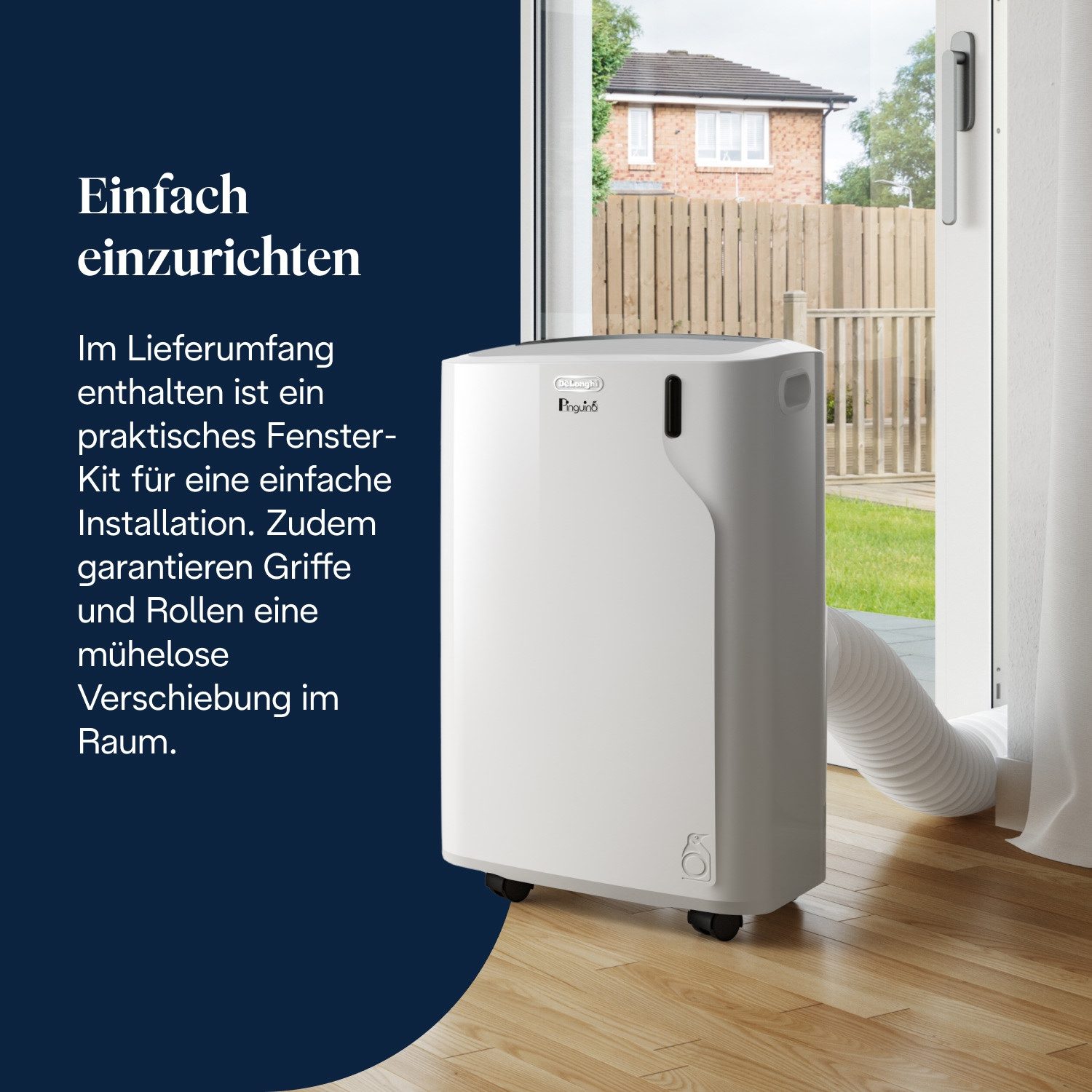 De'Longhi 3-in-1-Klimagerät Pinguino EM82K ideal für kleine Wohnungen/Räume, 27 m² Räume, A, 9.400 BTU/h, 2,4 Kw, 63 dB, Luftentfeuchtermodus