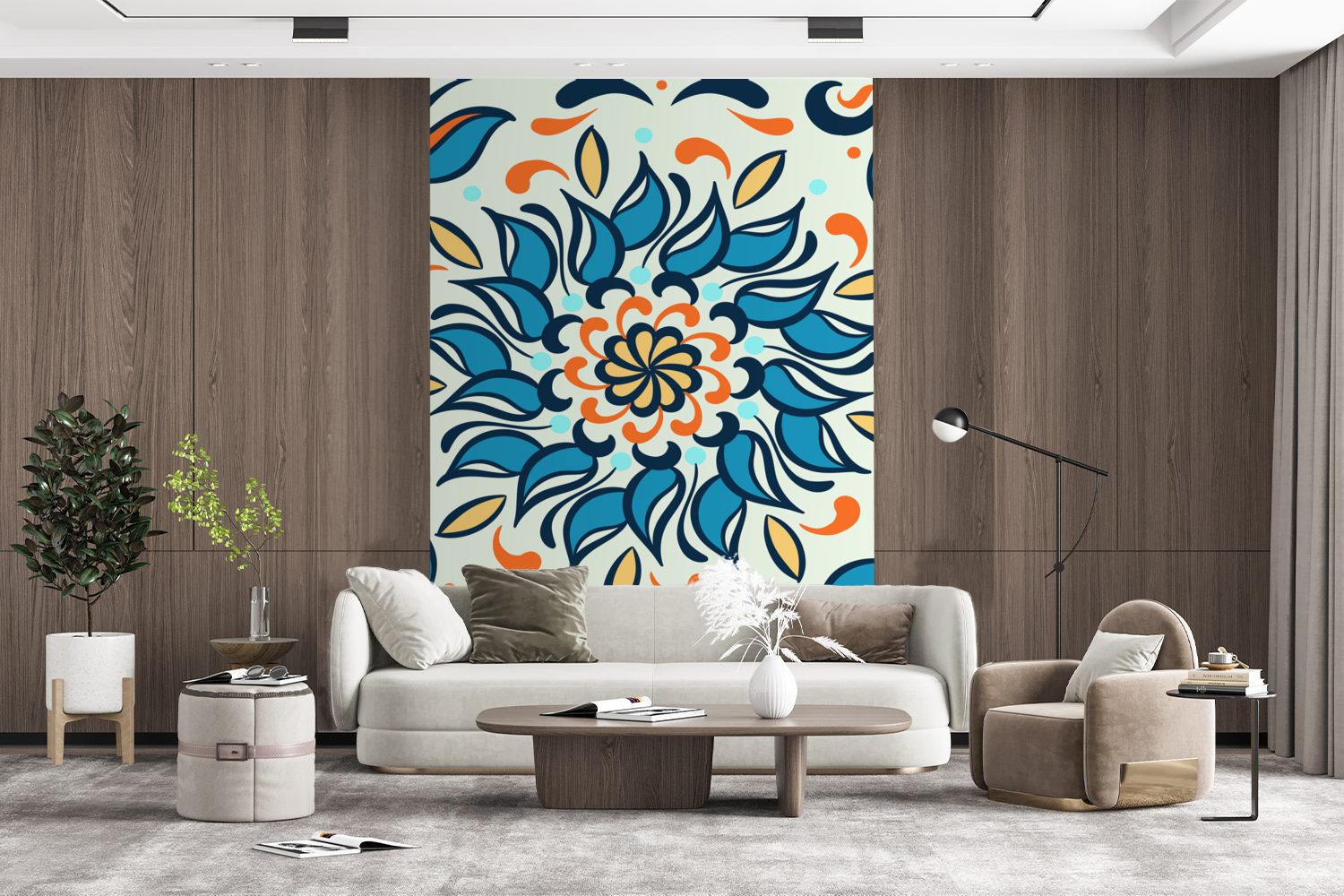 Blau Montagefertig Wandtapete Orange (3 - Tapete Wohnzimmer, Abstrakt, MuchoWow bedruckt, Matt, für St), - Fototapete - Vinyl Sonnenblume