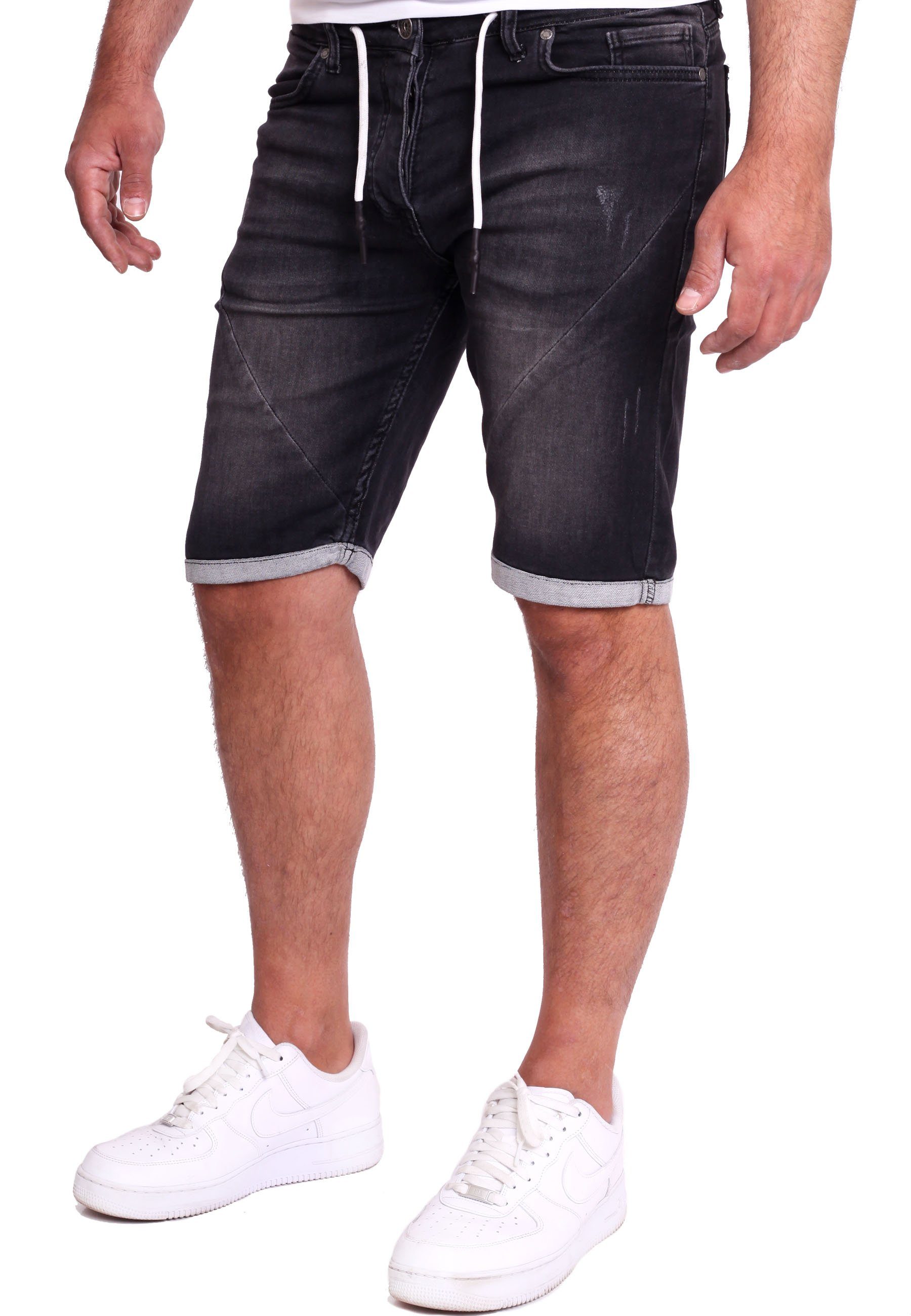 Sommer Herren Sweathose Kurze Reslad Stretch Sweatjeans in Jeans-Hose - Reslad Jeans Jeansbermudas Jeansshorts Hosen Jeans-Shorts schwarz Shorts Jeansopti