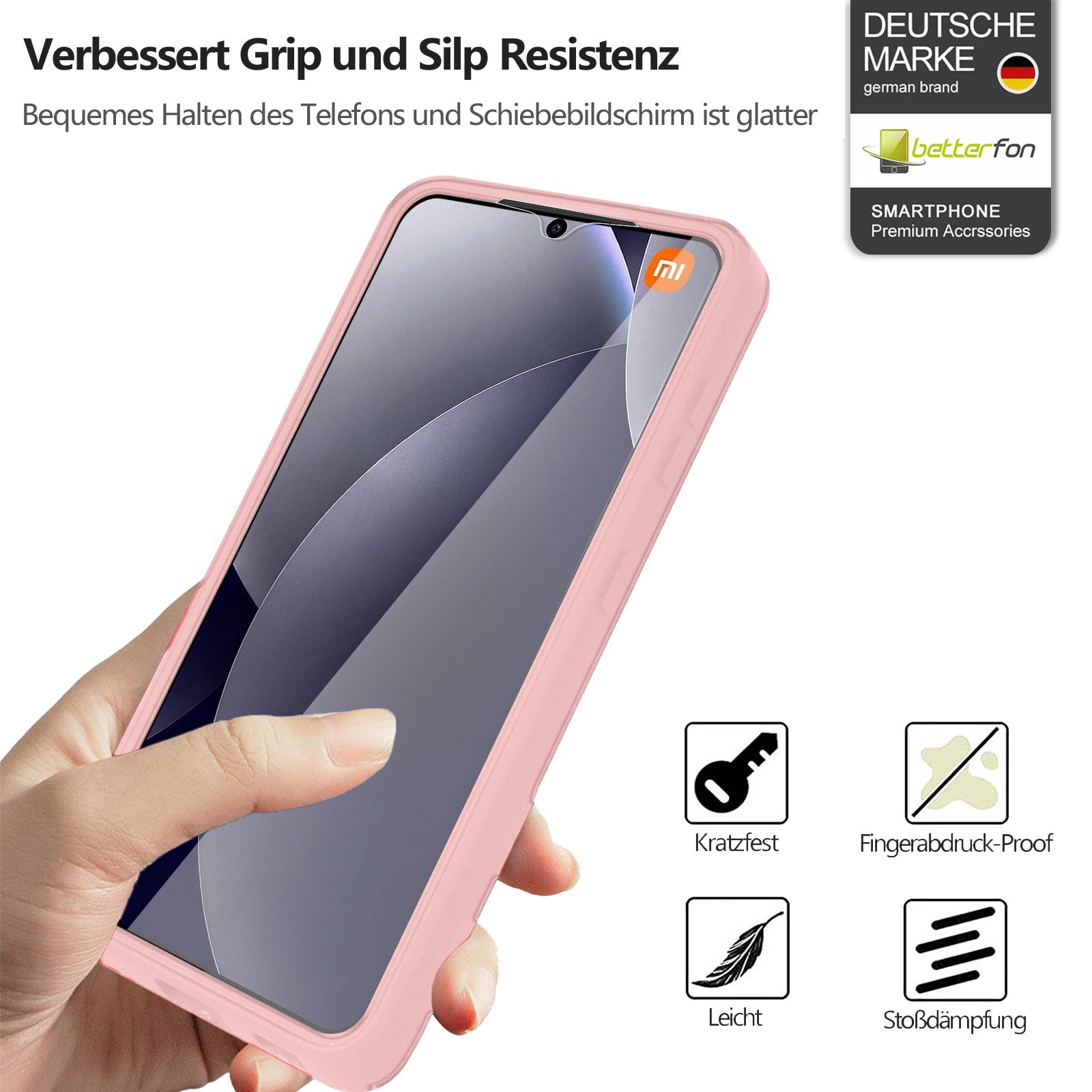 betterfon Handyhülle für Xiaomi Redmi Note 15 Pro+ / Poco M8 Pro 5G, 360° mit Dispayfolie, Vollschutz Case mit integriertem Displayschutz und klarer Sicht