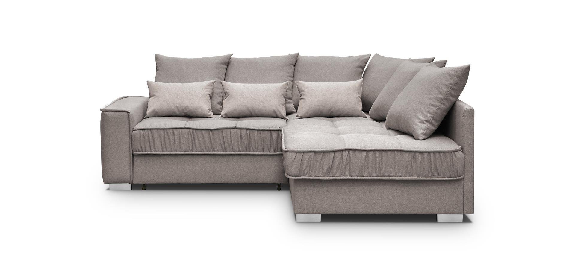 Beautysofa Polsterecke Modern Eckcouch 11 mit Schlaffunktion + Couch Cappucino Sofa rino Ralf und Bettkasten (rino 03)