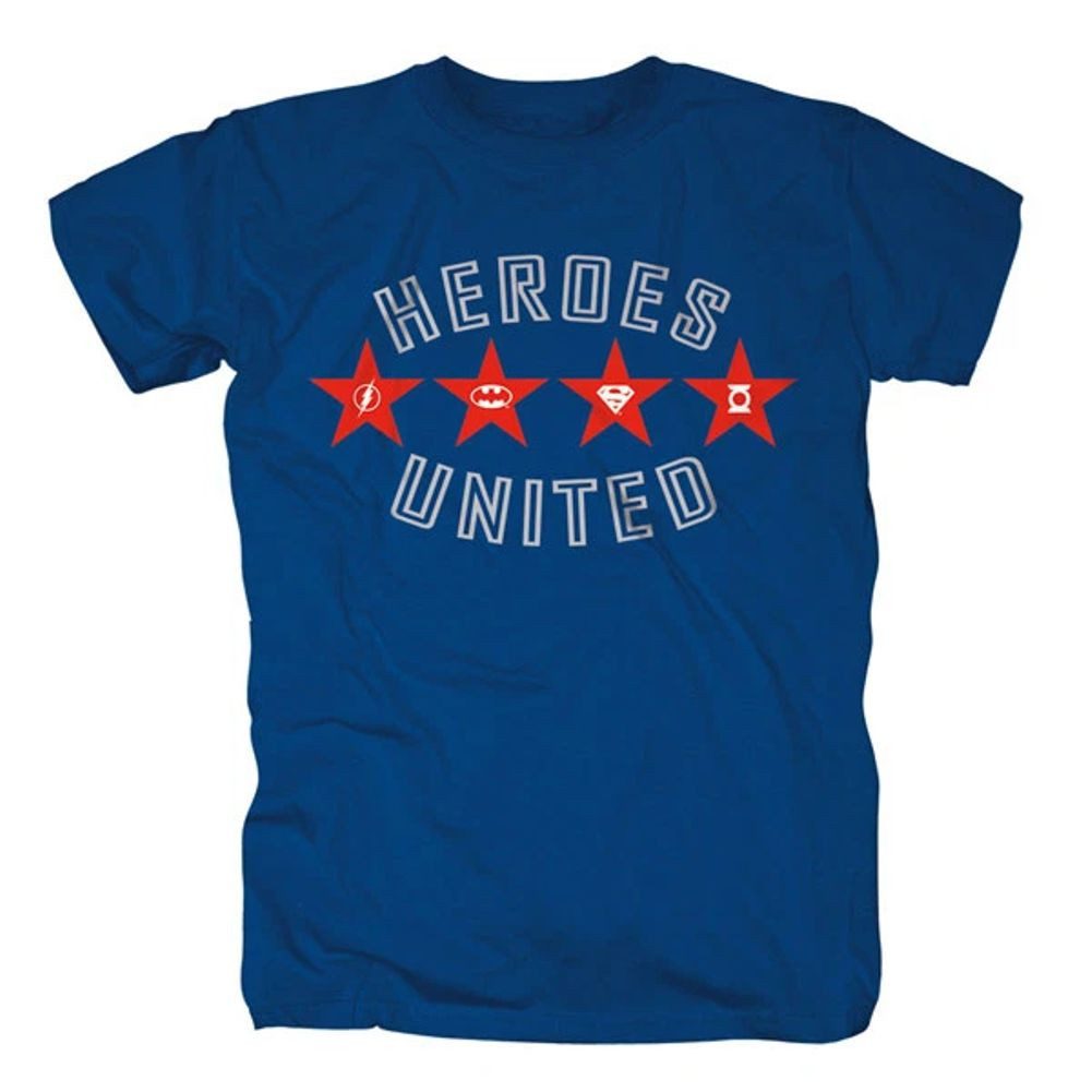 Justice League Print-Shirt HEROS UNITED T-Shirt Blau S M L Superhelden Batman Flash Superman