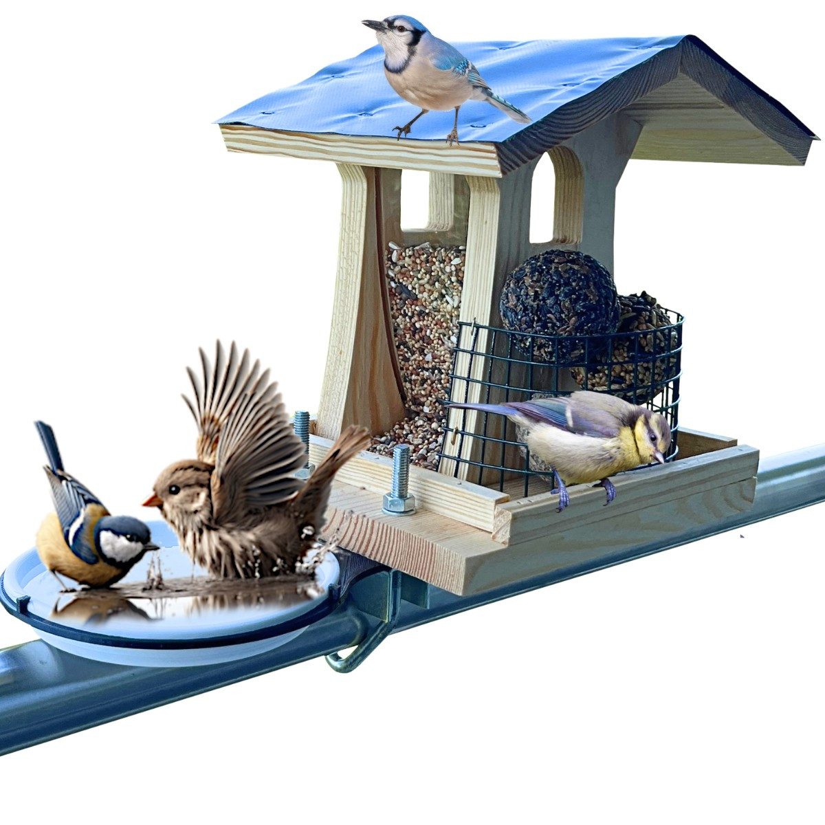 Stafeco Vogelhaus Vogelfutterhaus für Balkon und Garten Futterhaus Handarbeit, Mit Tränke Verschiedene Modelle Mit/Ohne aufklappbares Dach Naturholz