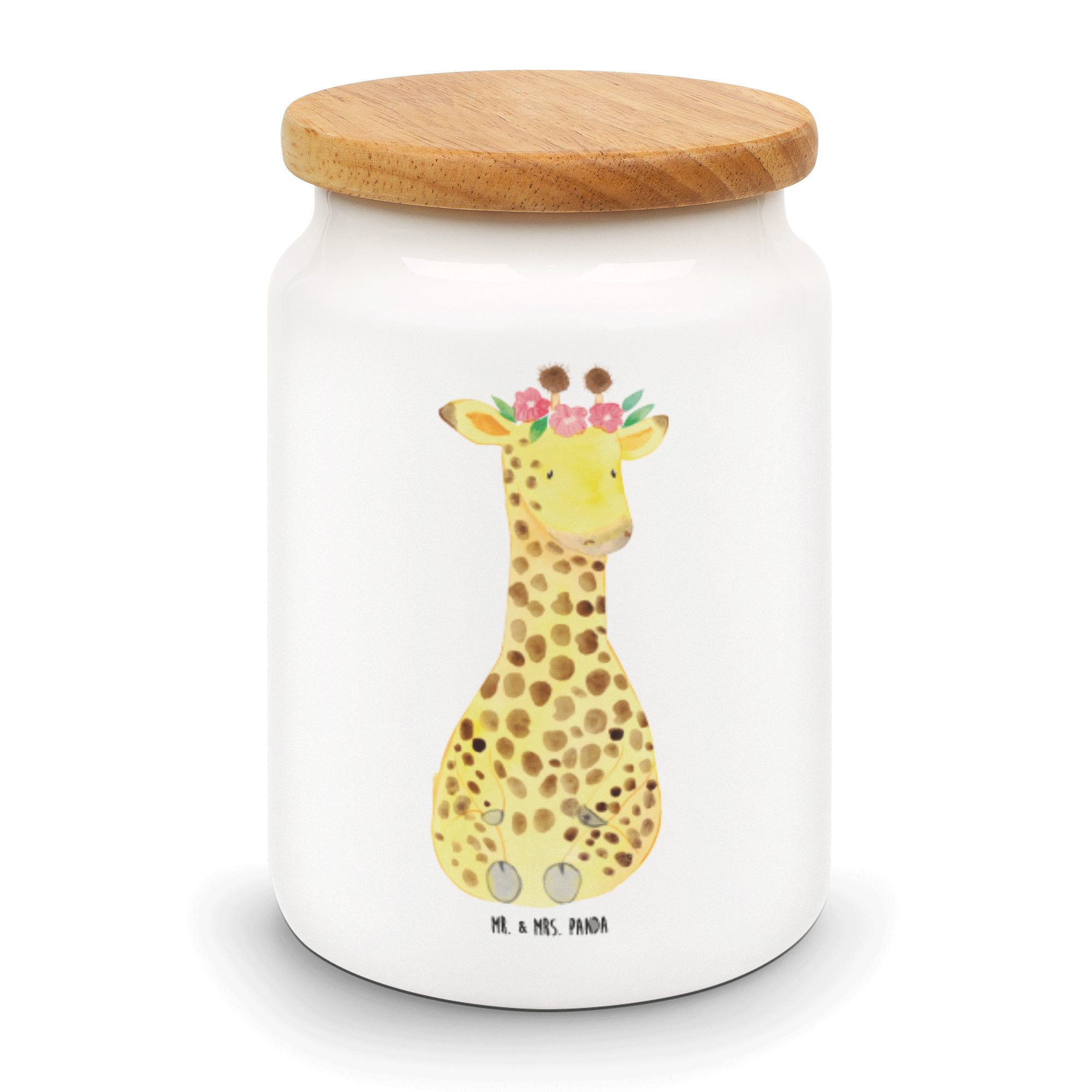 Mr. & Mrs. Panda Vorratsdose Giraffe Blumenkranz - Weiß - Geschenk, Keramikdose, Dose, Vorratsdose, Keramik, (1-tlg)