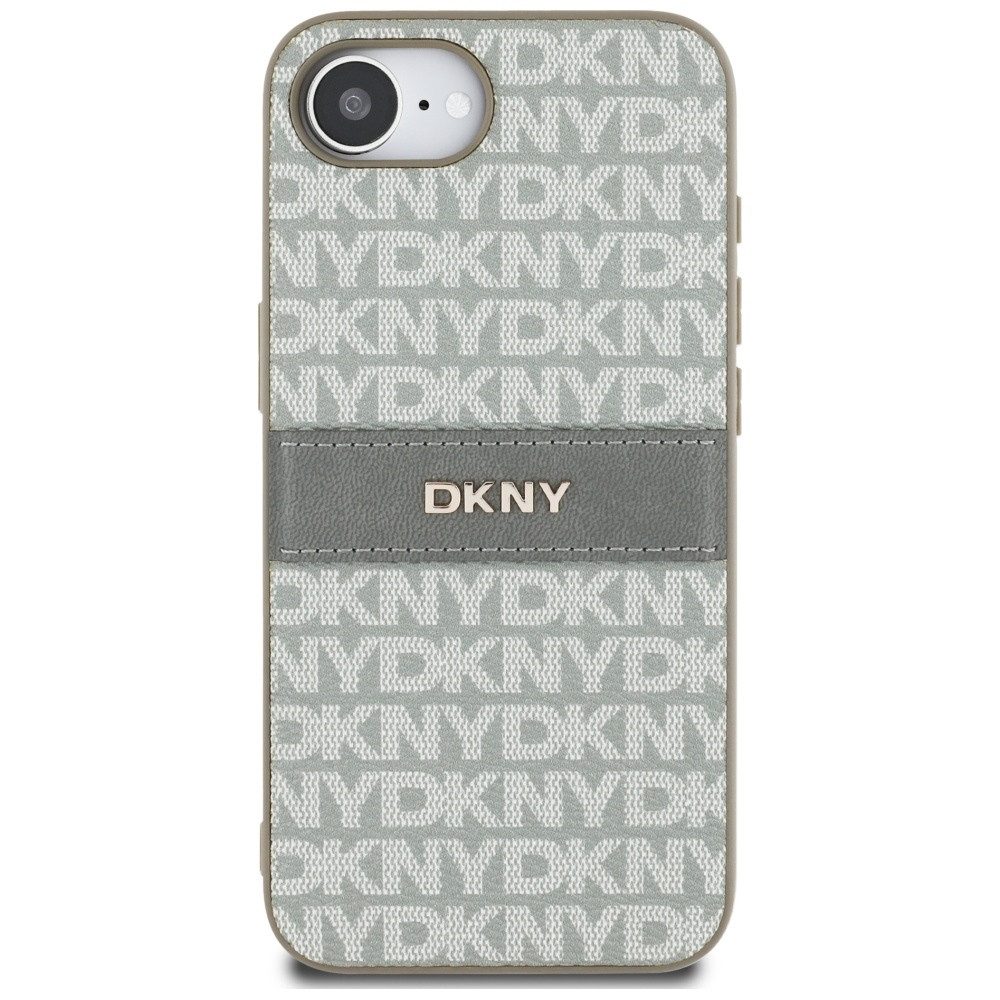 DKNY Handyhülle Schutzhülle Rückschale Designhülle 6,1 Zoll, Monogramm-Muster, Lederstreifen, Metalllogo, Hardcase