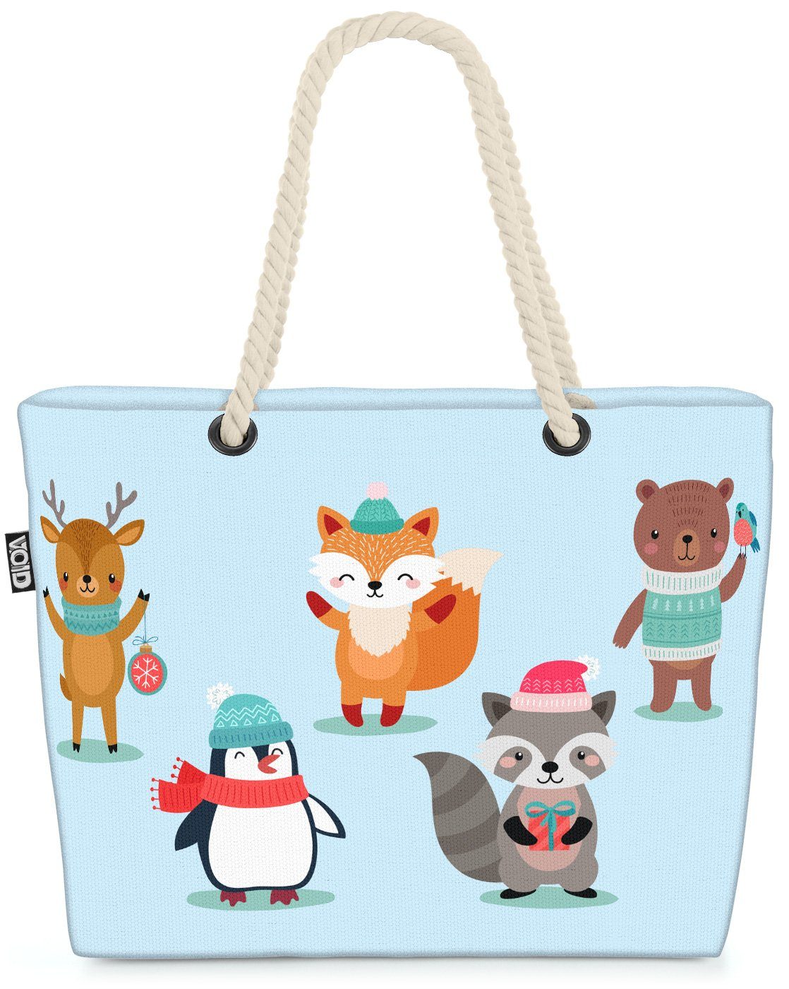 VOID Strandtasche (1-tlg), Winter Tierkinder Beach Bag Kinderzimmer Kinder Tiere Winter Weihnachten