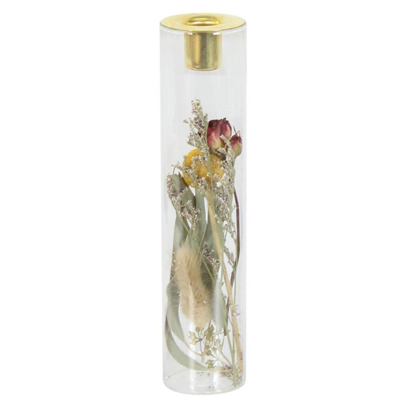 Glas - Kerzenhalter Blumen with - mit im getrockneten glass dried Trockenblume holder 5x23 Dinner candle DIJK flower cm,