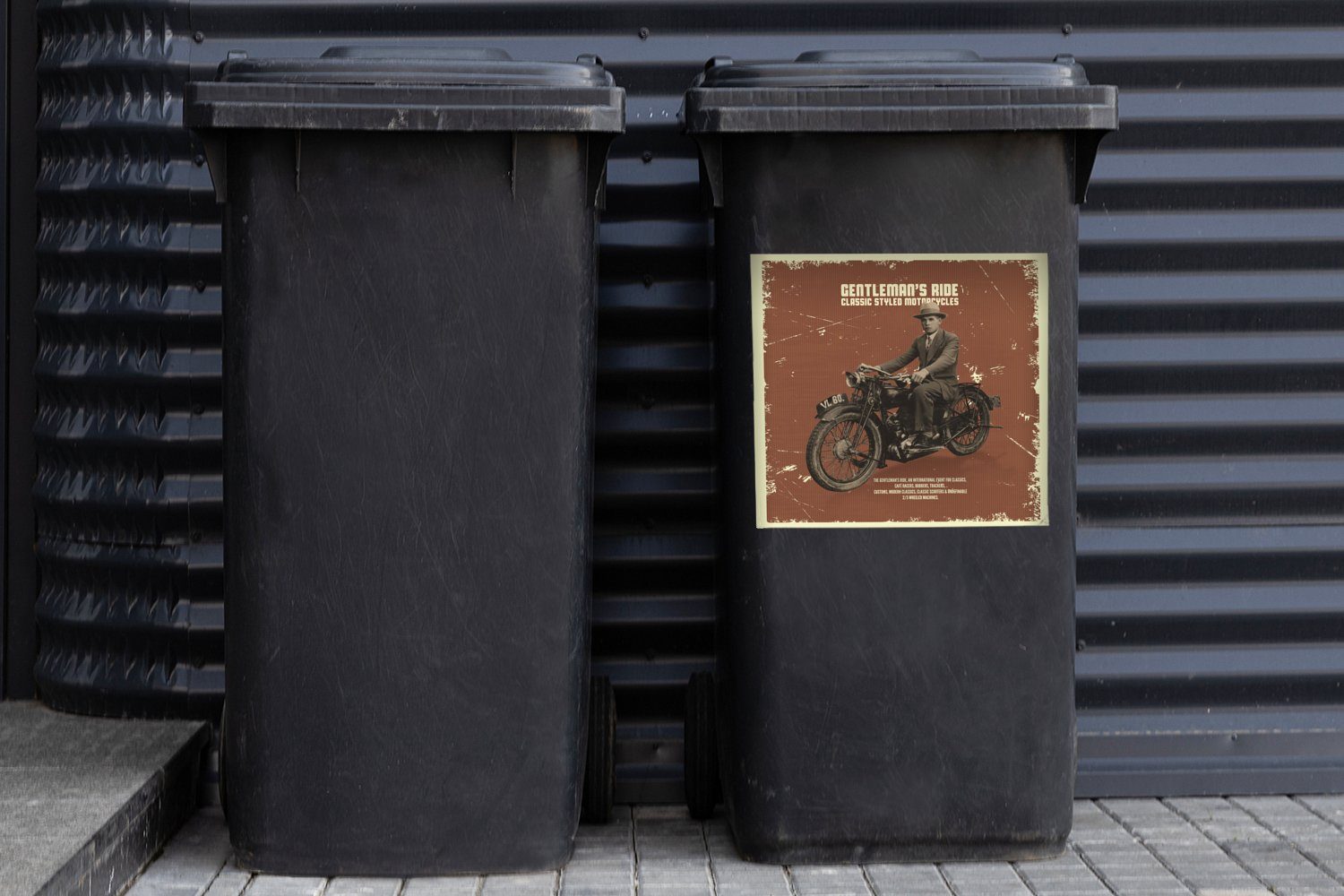 - Sticker, (1 - Abfalbehälter Container, Wandsticker Vintage Mülleimer-aufkleber, Mancave Anzug St), - Mülltonne, MuchoWow Motorrad
