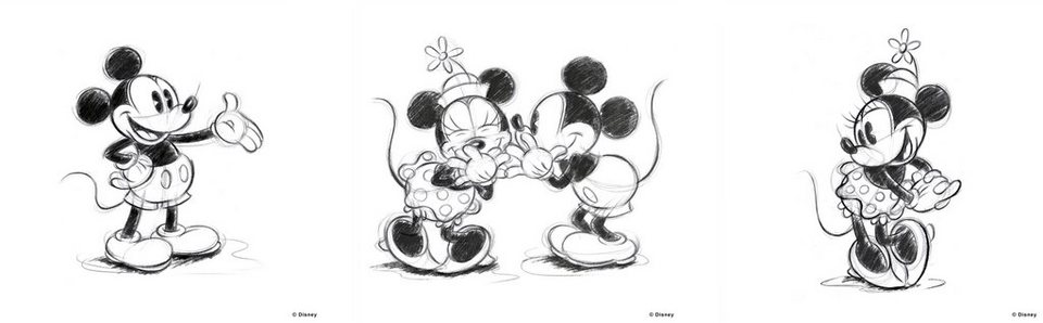 Art for the home Leinwandbild Minnie und Mickey Mouse, (Set, 3 St)