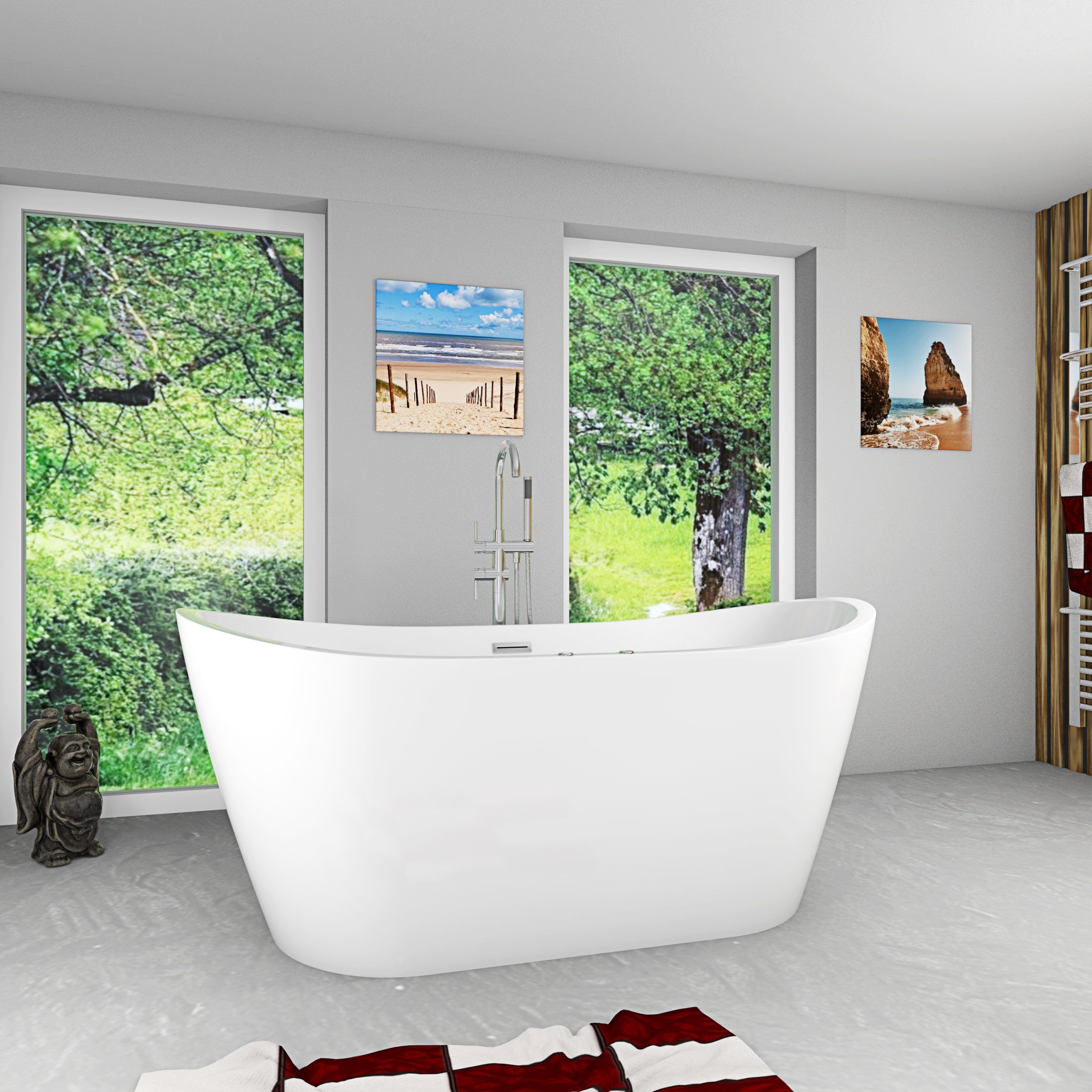 AcquaVapore Whirlpool-Badewanne freistehende Wanne F23 180cm Whirlpool Armatur AF04, (1-tlg), mit Ablaufgarnitur