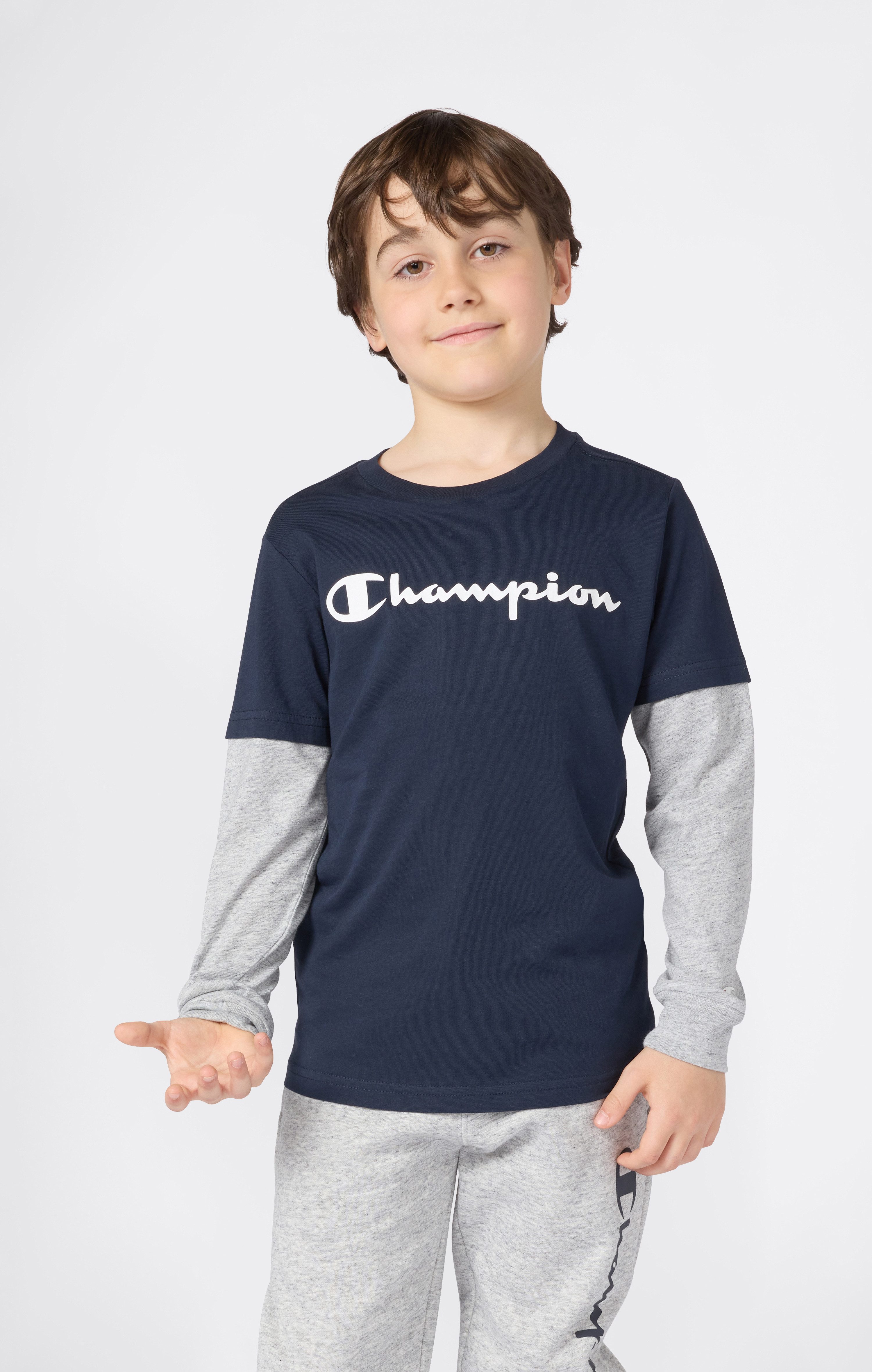 Champion Langarmshirt SPORTWEAR LONG SLEEVE Standard Fit für Kinder, mit Rundhalsausschnitt, aus Baumwolle, normale Länge