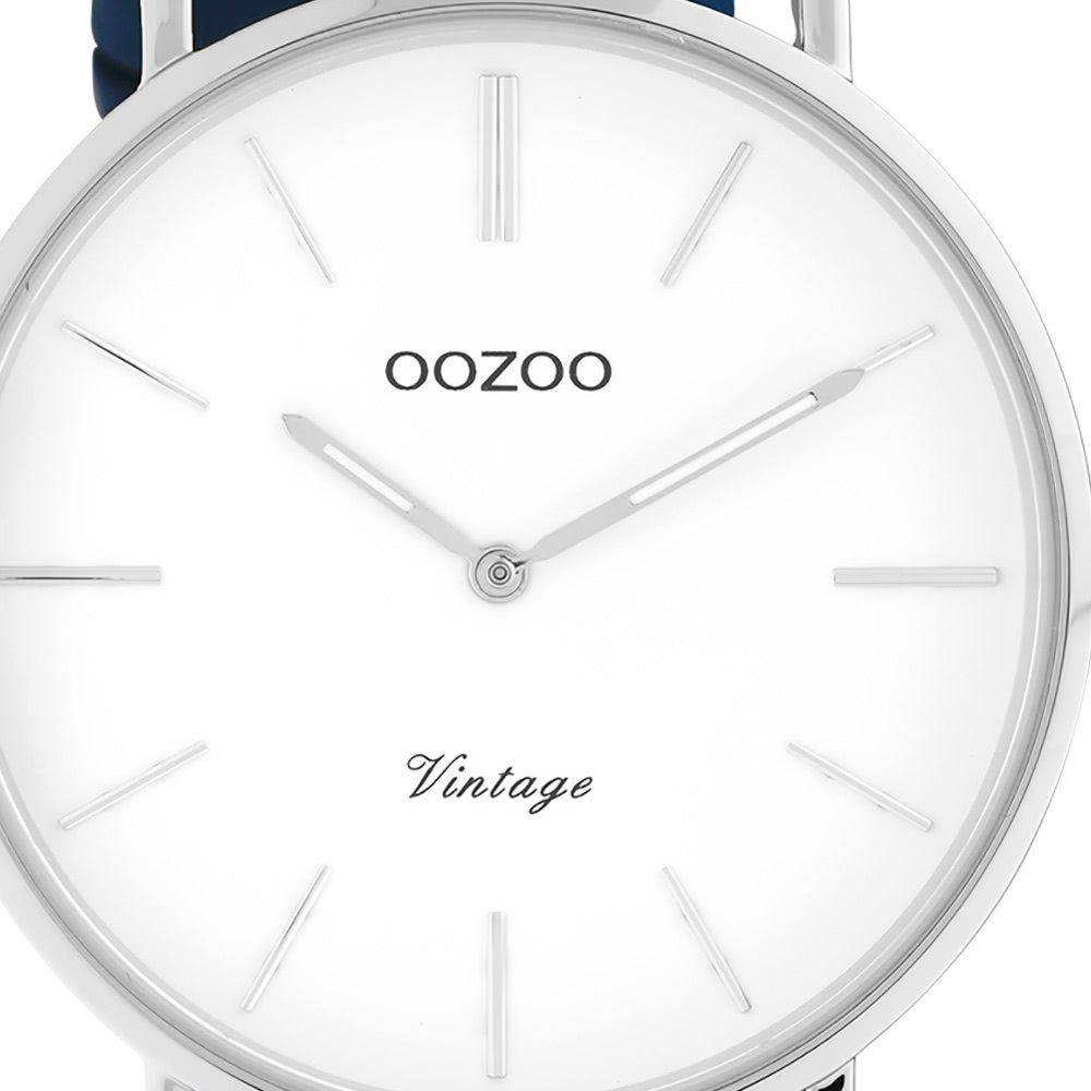 Damen groß Lederarmband, dunkelblau Armbanduhr Analog, OOZOO Quarzuhr Casual-Style Oozoo rund, Damenuhr (ca. 40mm)