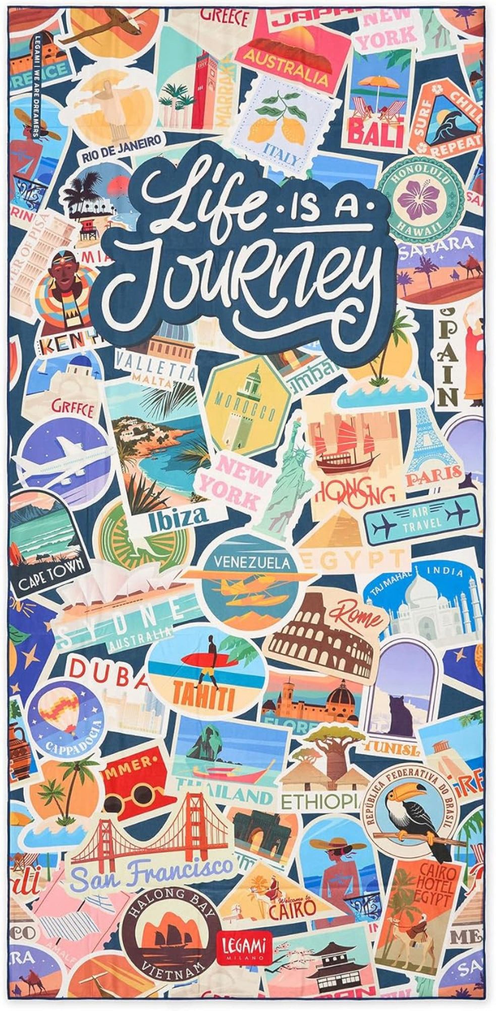 Legami Strandtuch Legami Mikrofaser-Strandtuch Travel Stickers 85x180 cm