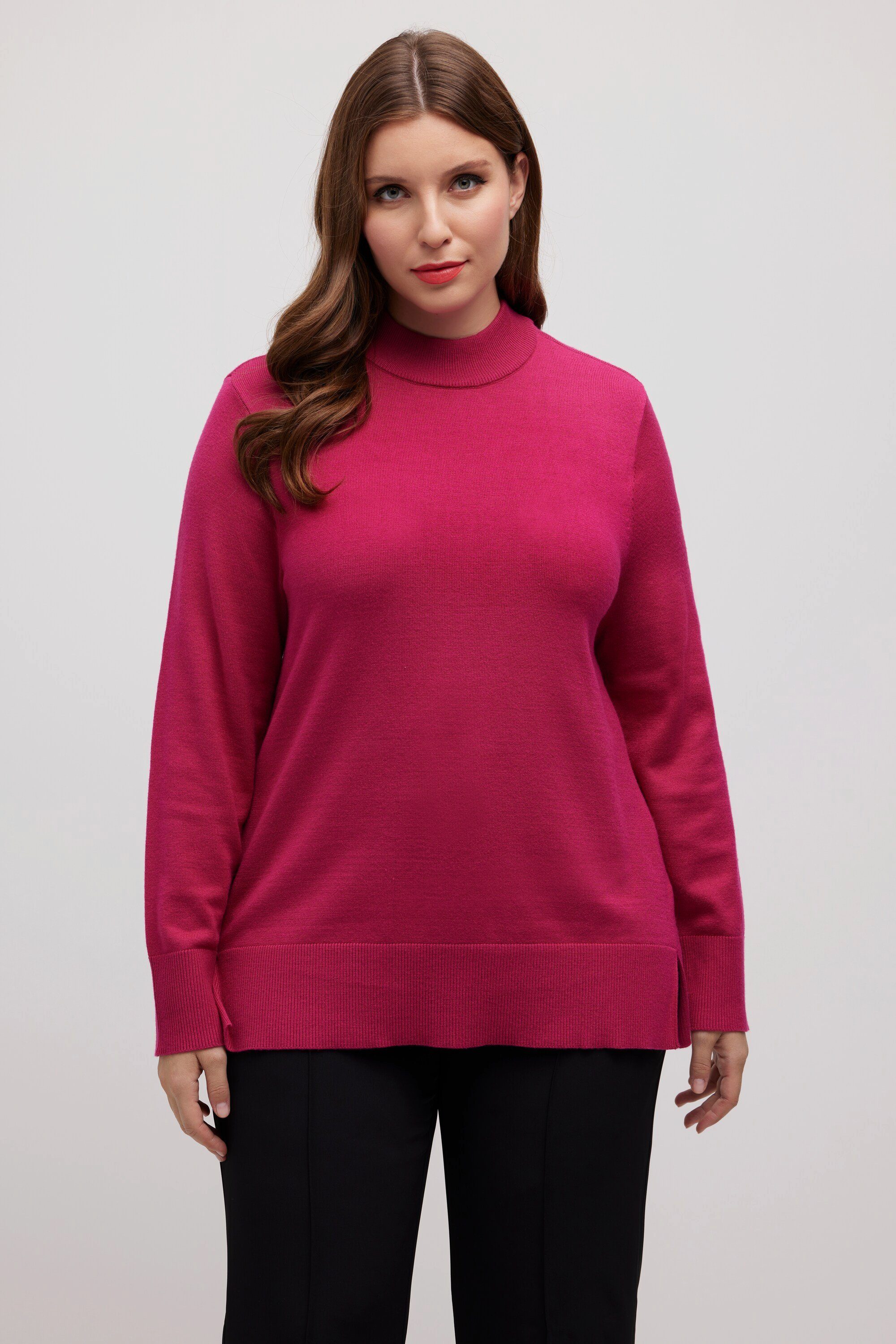 Pullover, Ripp-Stehkragen, Langarm, Feinstrick, olivgrün | Ulla Popken