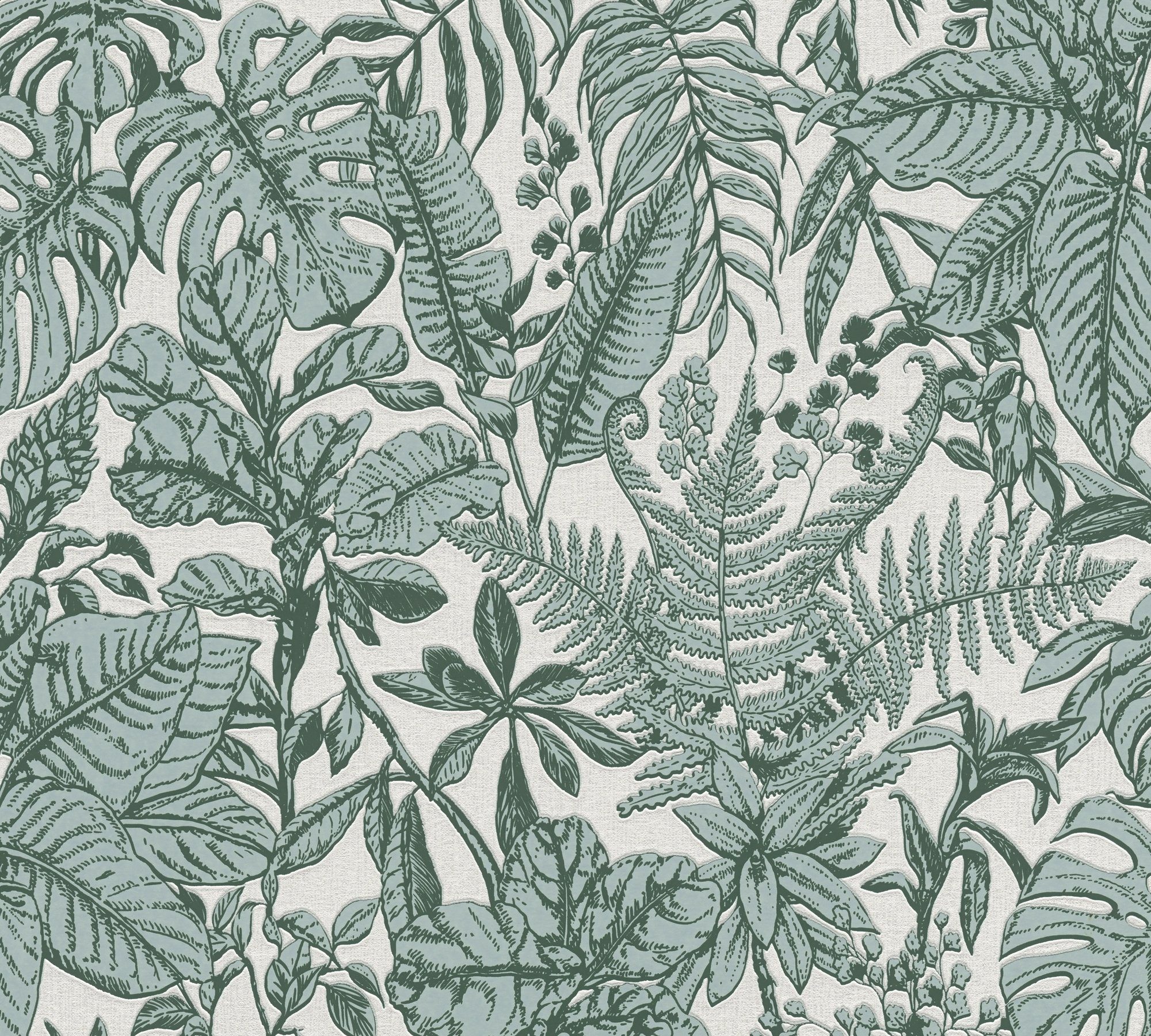 botanisch, Hechter Création Designertapete A.S. Dschungel Vliestapete weiß/grau/tannengrün Dschungel, tropisch, Daniel Tapete