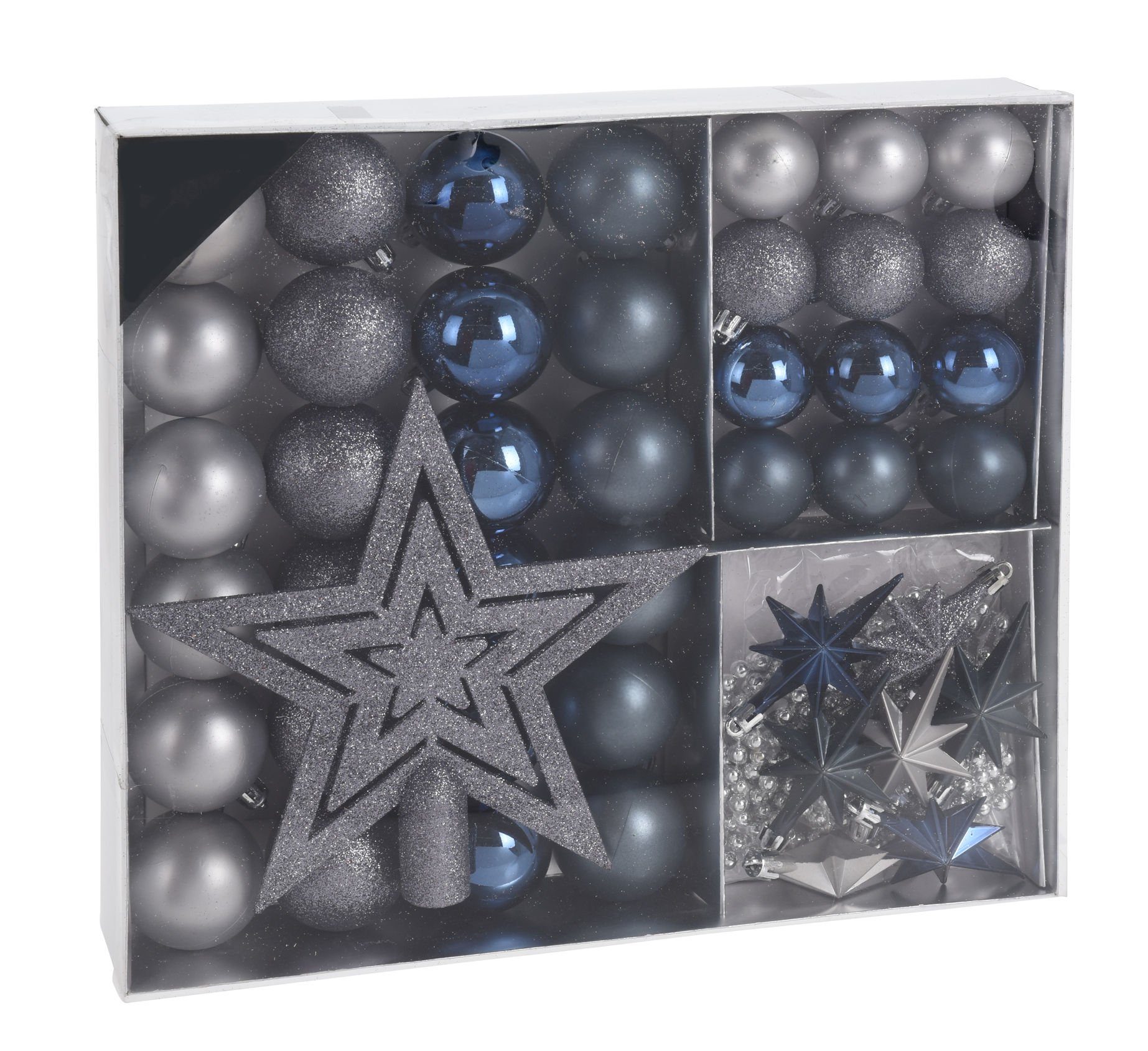 Spetebo Christbaumschmuck Christbaumschmuck 45 Teile Set - blau / silber (45-tlg), Shatterproof Deko Weihnachtskugeln bruchsicher - Christbaumschmuck