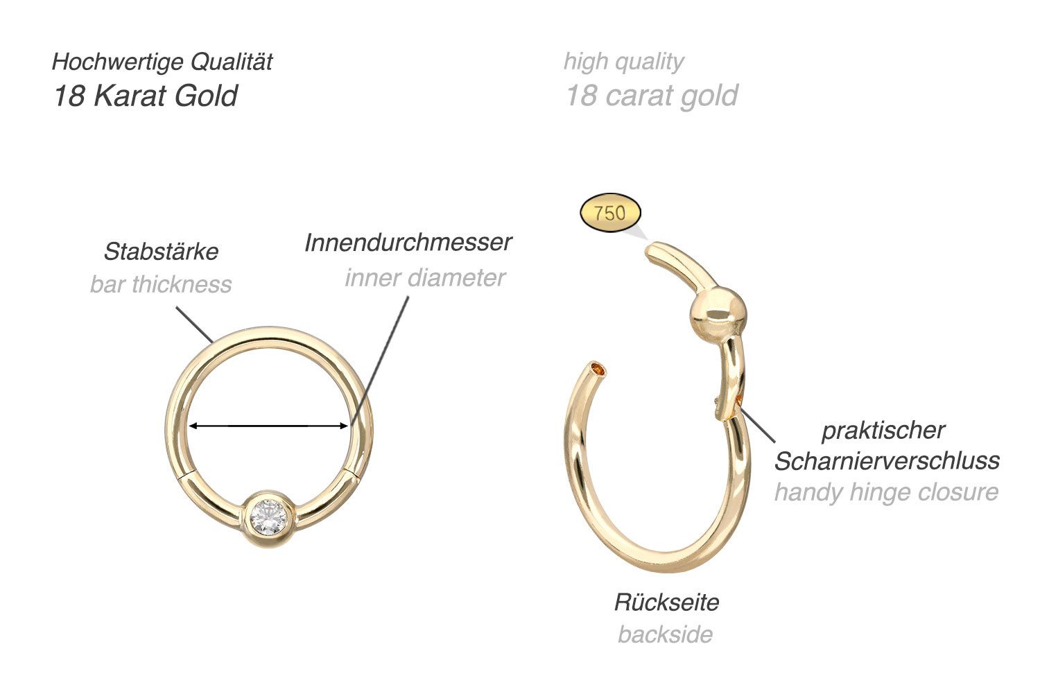 PIERCINGLINE Nasenpiercing 18 Karat Gold Segmentring Clicker MOISSANIT Ohrp günstig online kaufen