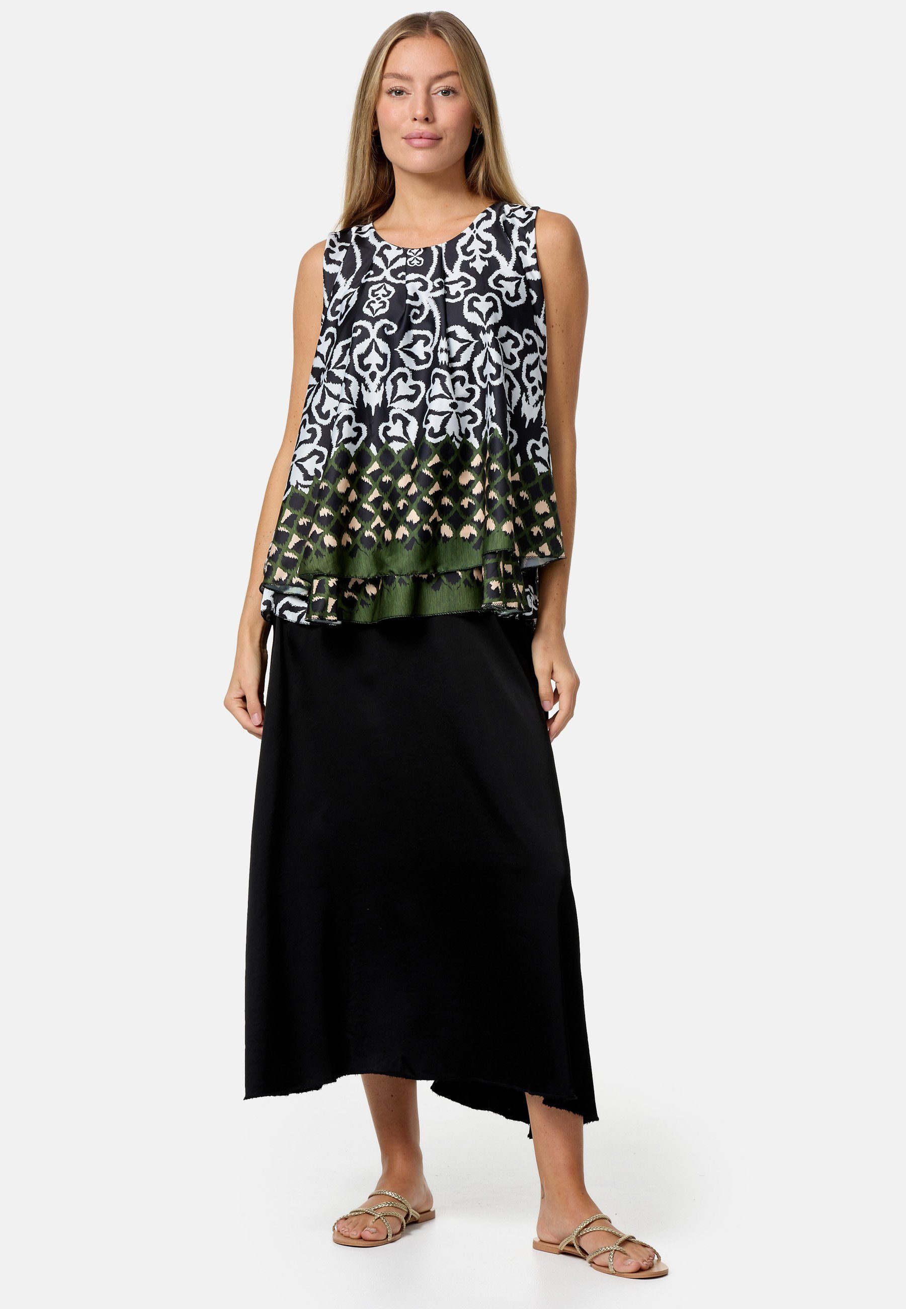 Rayshyne Blusentop PM-34 (Sommerlicher Sleeveless Overlay Satin Muster Top in Einheitsgröße)