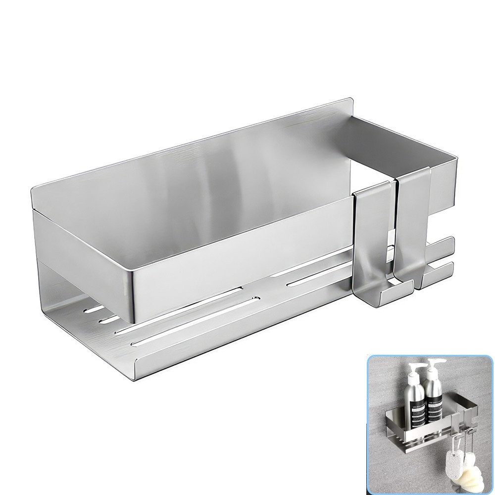 BlingBin Duschregal Edelstahl-Duschgestell, Keine Bohrlöcher erforderlich mit Haken., 1er Set 1-tlg., Selbstklebendes Badezimmer Duschregal für Badezimmer, Küche, Toilette