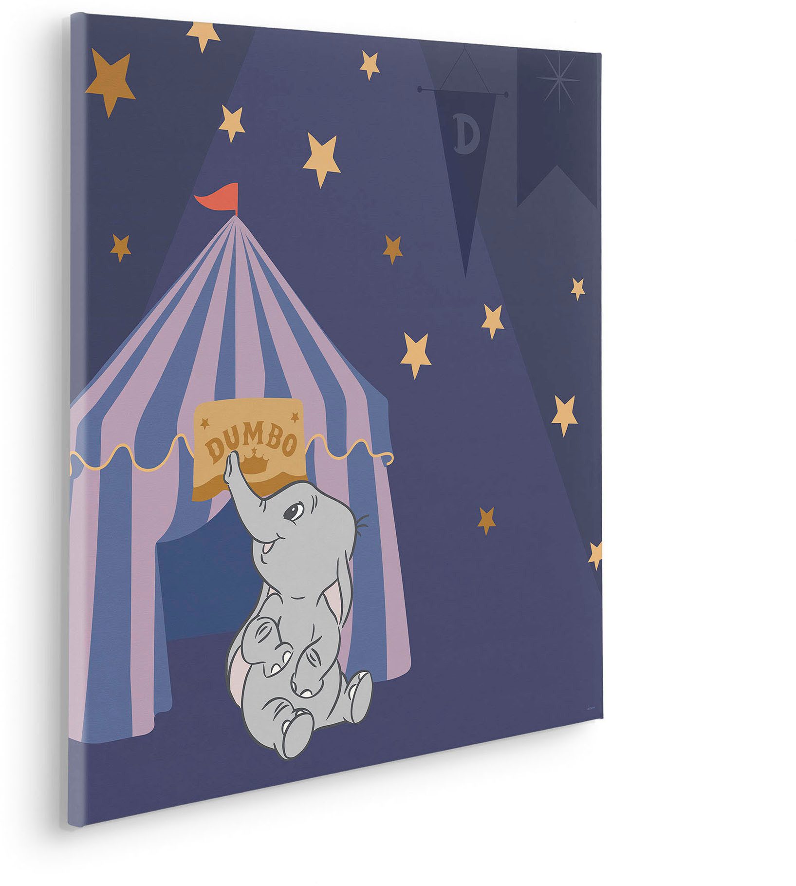 Komar Leinwandbild Starry Night with Dumbo - Größe 60 x 60 cm, Disney (1 St), Keilrahmenbild mit Echtholzrahmen, Kinderzimmer