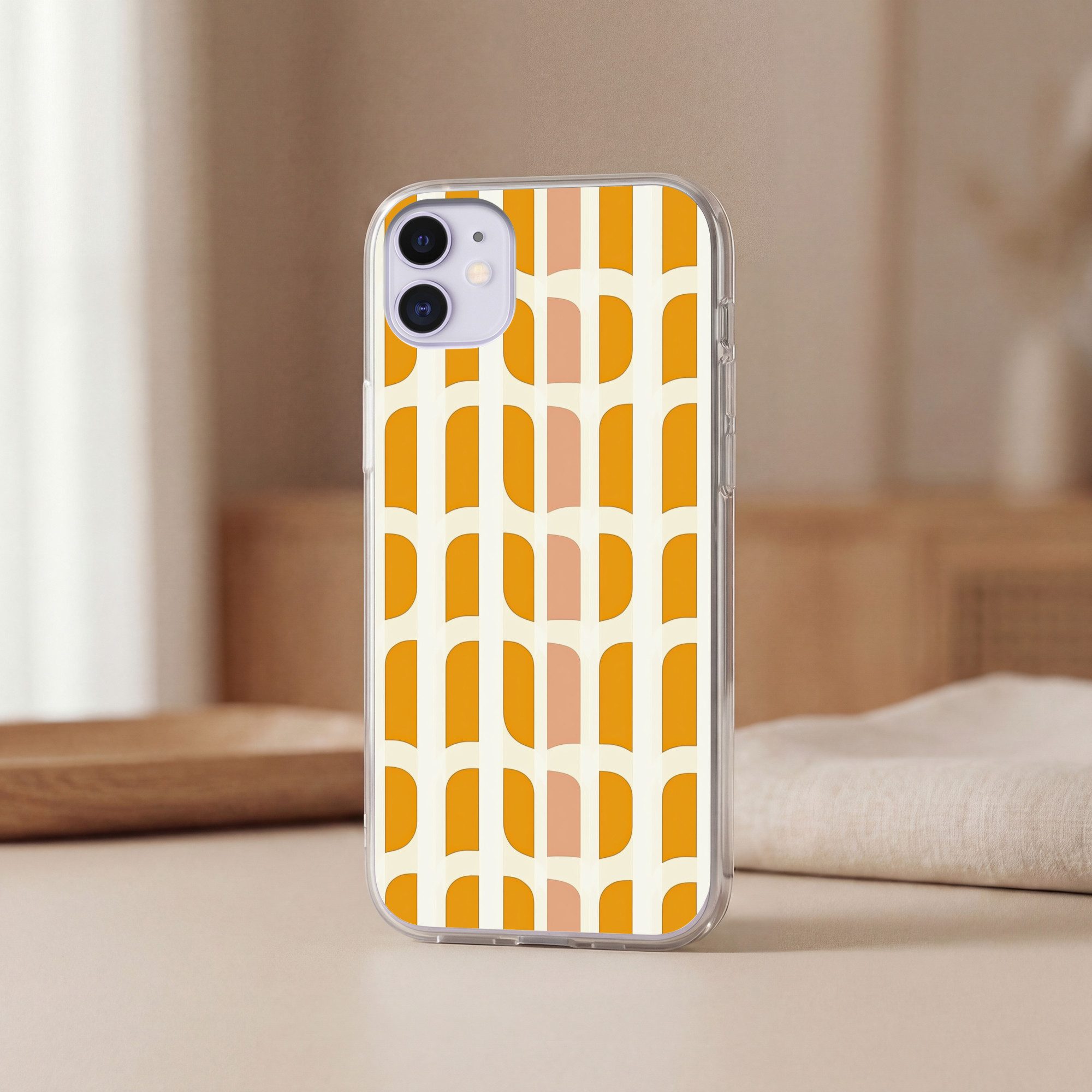 MuchoWow Handyhülle für Apple iPhone 11 Geometrisch - Muster - Gelb - Rosa, Smartphone-Bumper, Print, Handy Schutzhülle Dünn