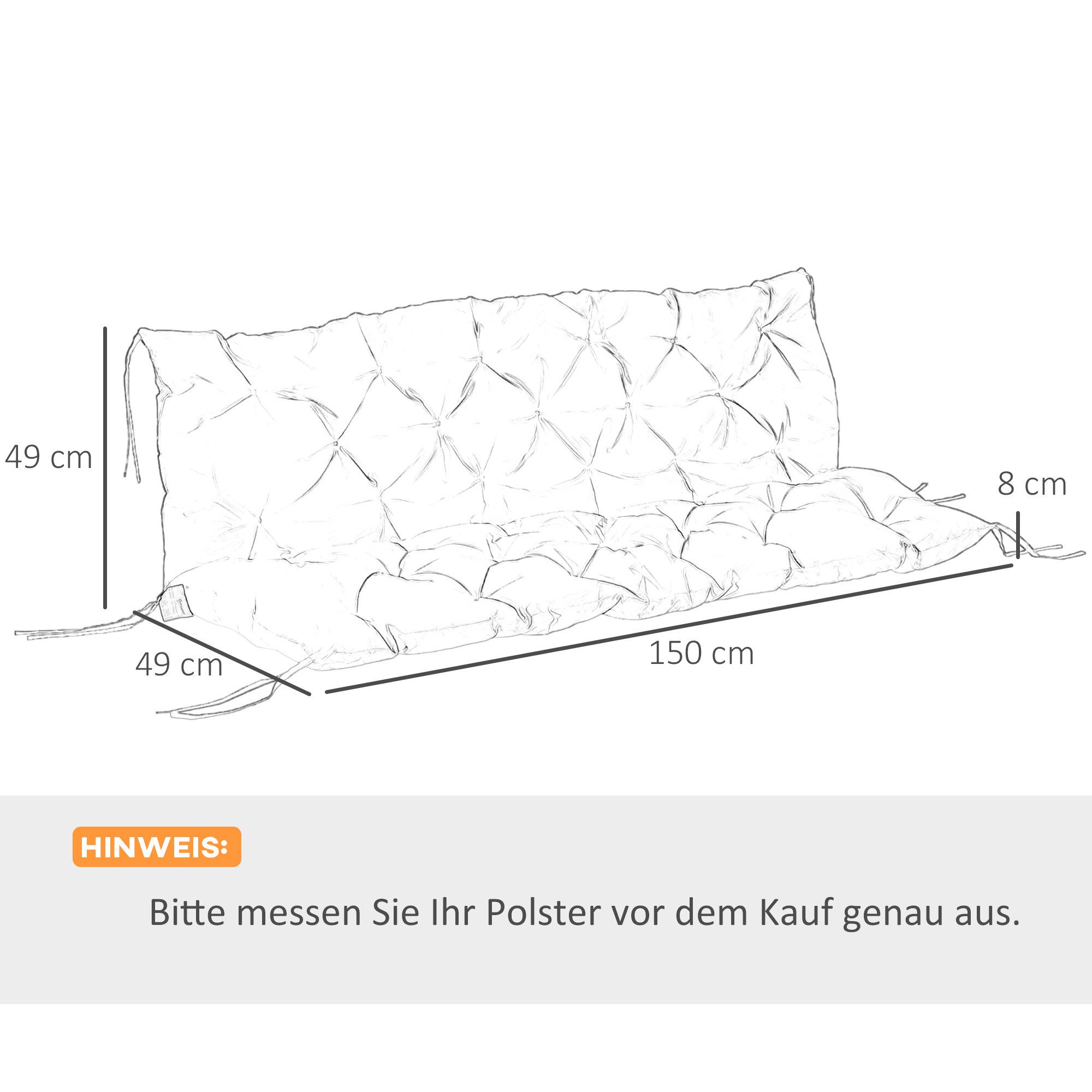 Outsunny Bankauflage 3 Sitzer, 150 x 98 x 8 cm, mit Bändern, Outdoor/Indoor, (Set, 1 St., 1 Sitzkissen), für Gartenmöbel, Fensterbank Sitzbank, Hollywoodschaukel, Rot