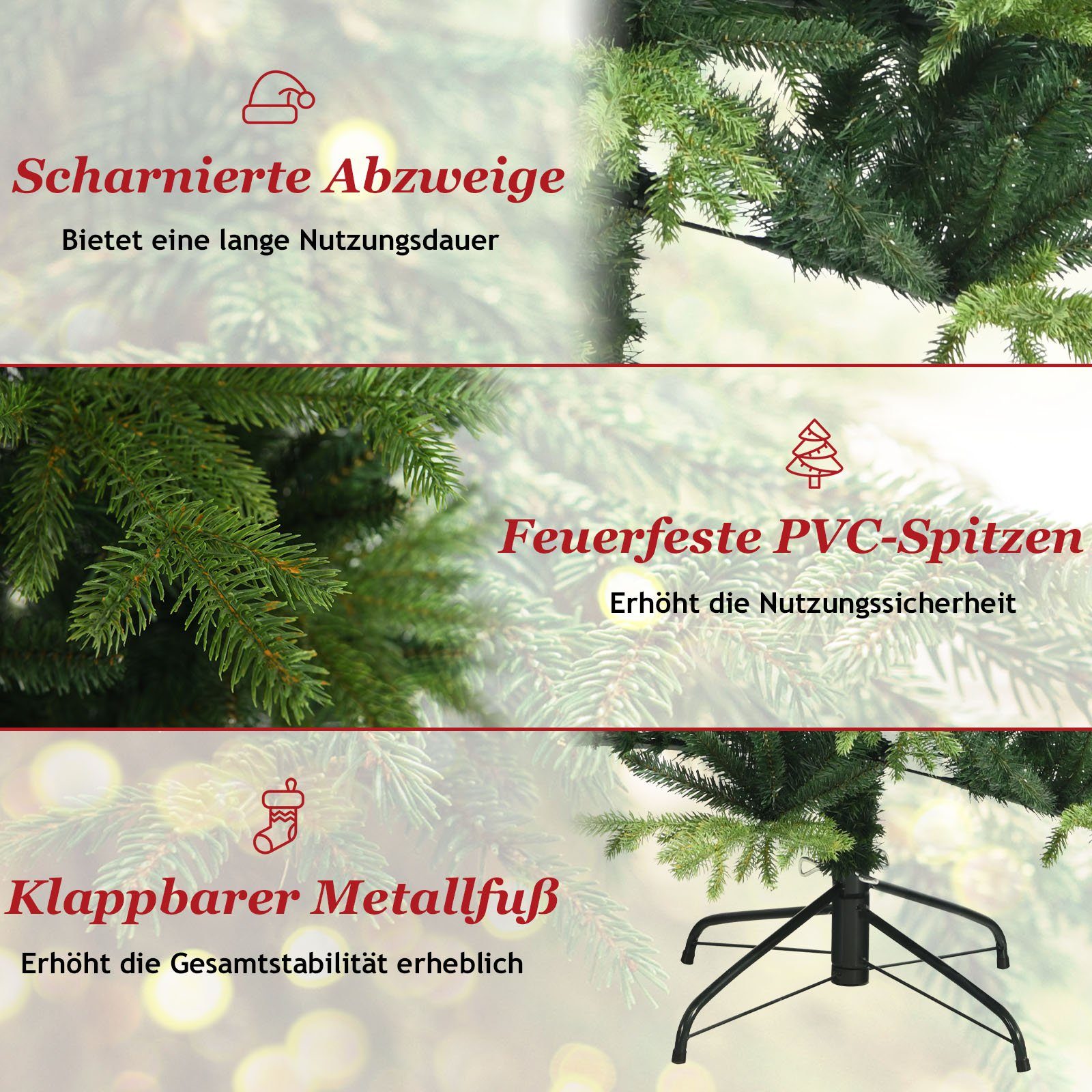 COSTWAY Künstlicher PVC-Zweigen PE- mit 180cm, & Weihnachtsbaum, 1462