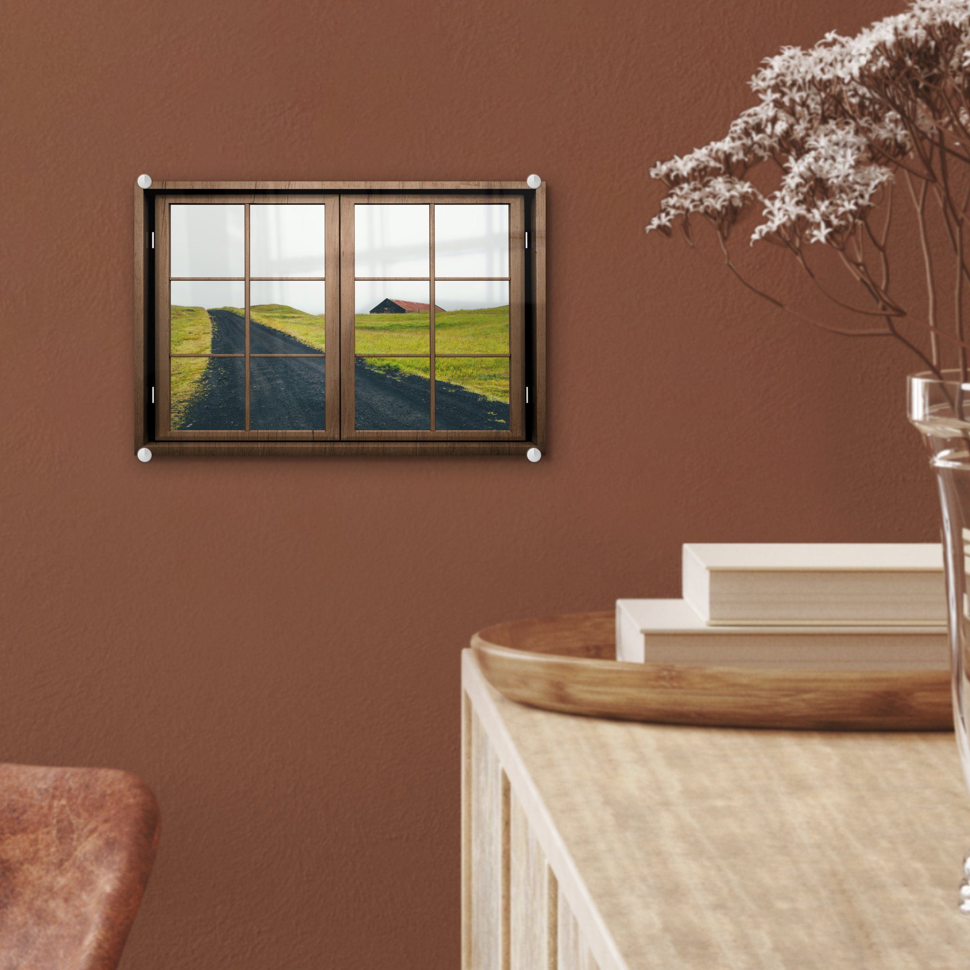 Glas MuchoWow Wandbild Glasbilder - Bilder Haus, - Acrylglasbild Natur - (1 Foto Glas auf auf - Aussicht - St), Wanddekoration