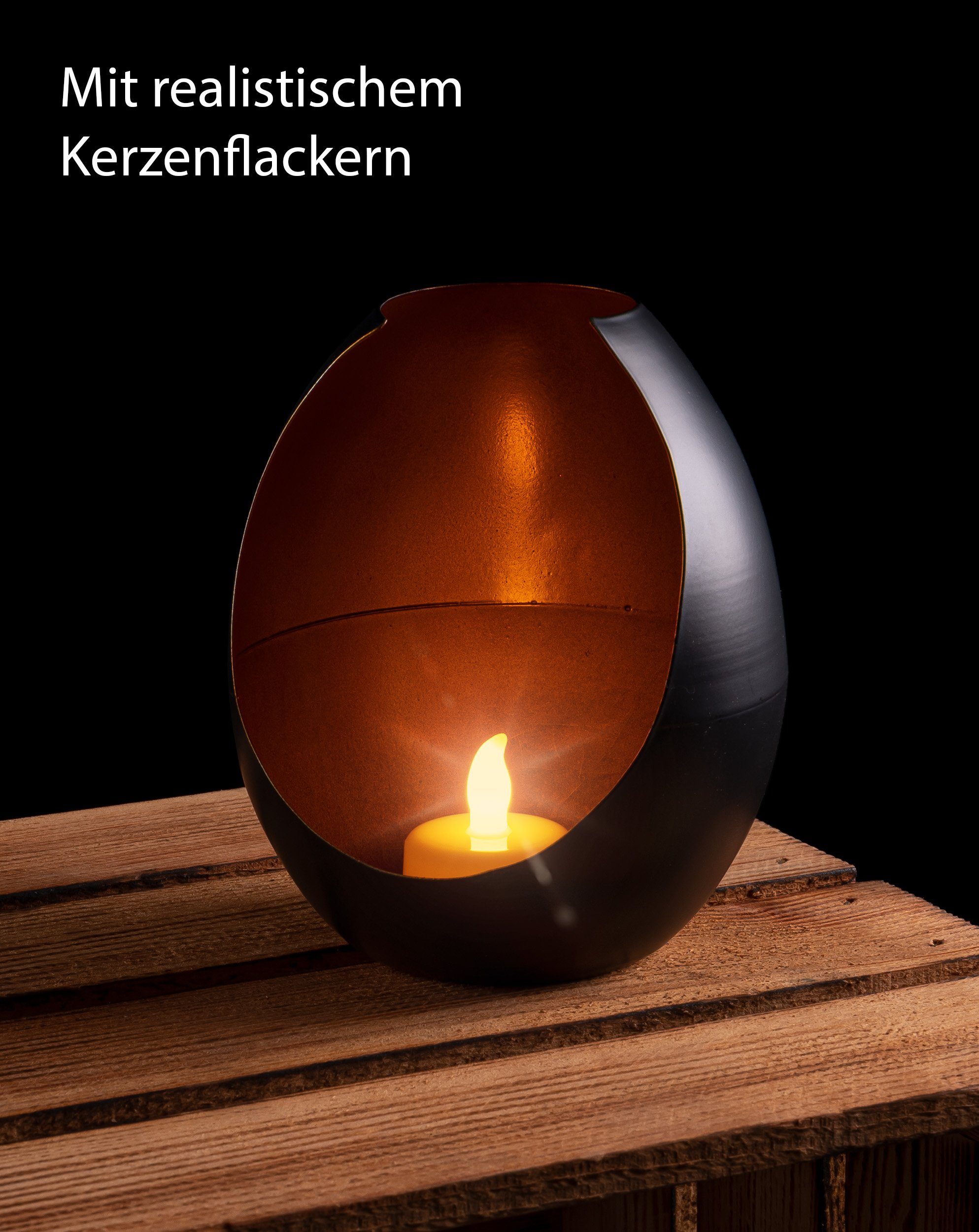 kamelshopping Beleuchtetes Fensterbild Teelichthalter aus Metall im edlen matt schwarz, inkl. LED Teelicht, ca. Ø 12 cm x 15,5 cm