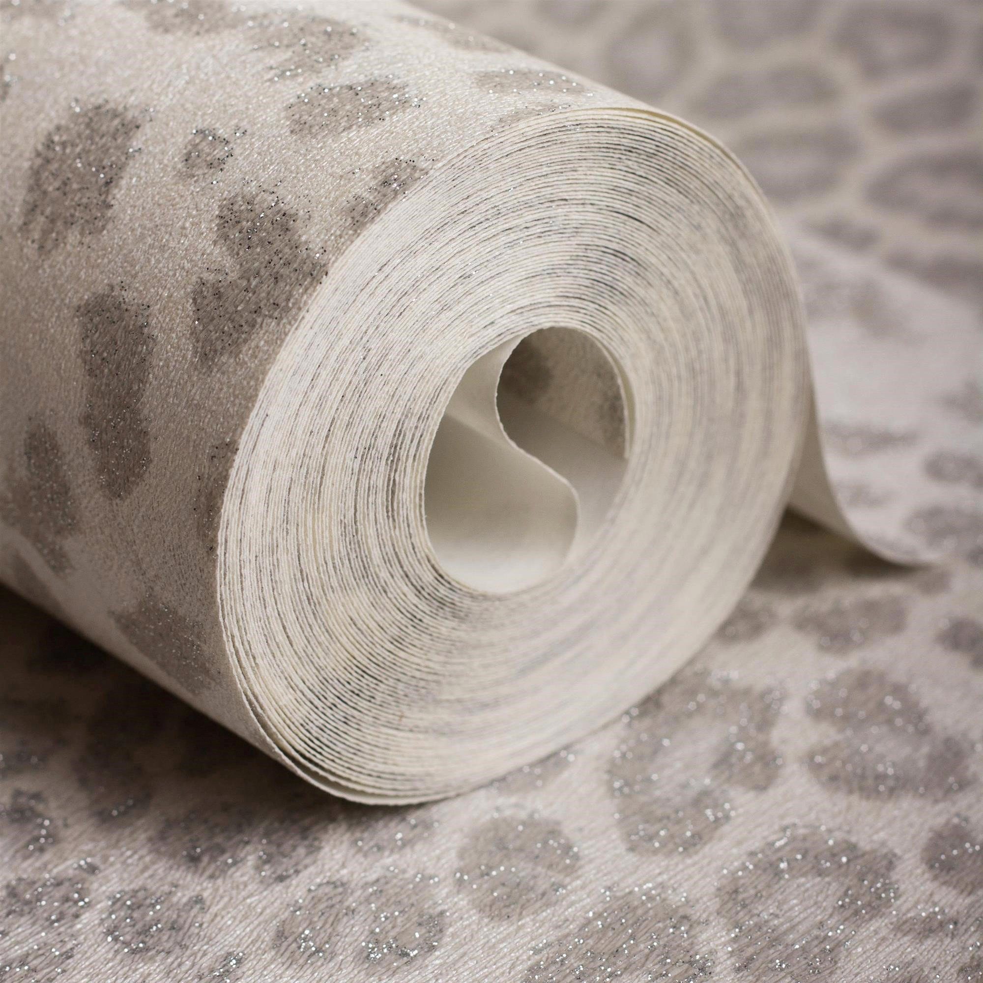 Superfresco Easy Vliestapete Leopard Skin, aufgeschäumt, uni, Luipaard silber 1000x52cm