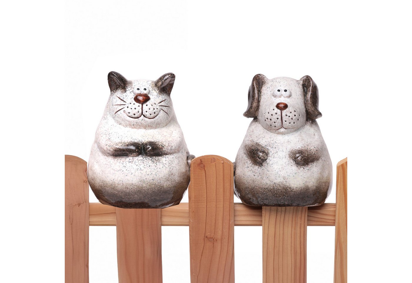 Annastore Dekofigur Zaunhocker Hund und Katze aus Terracotta - Gartenfigur - Zaunfigur, Tierdeko für Zaun, Höhe 16 cm