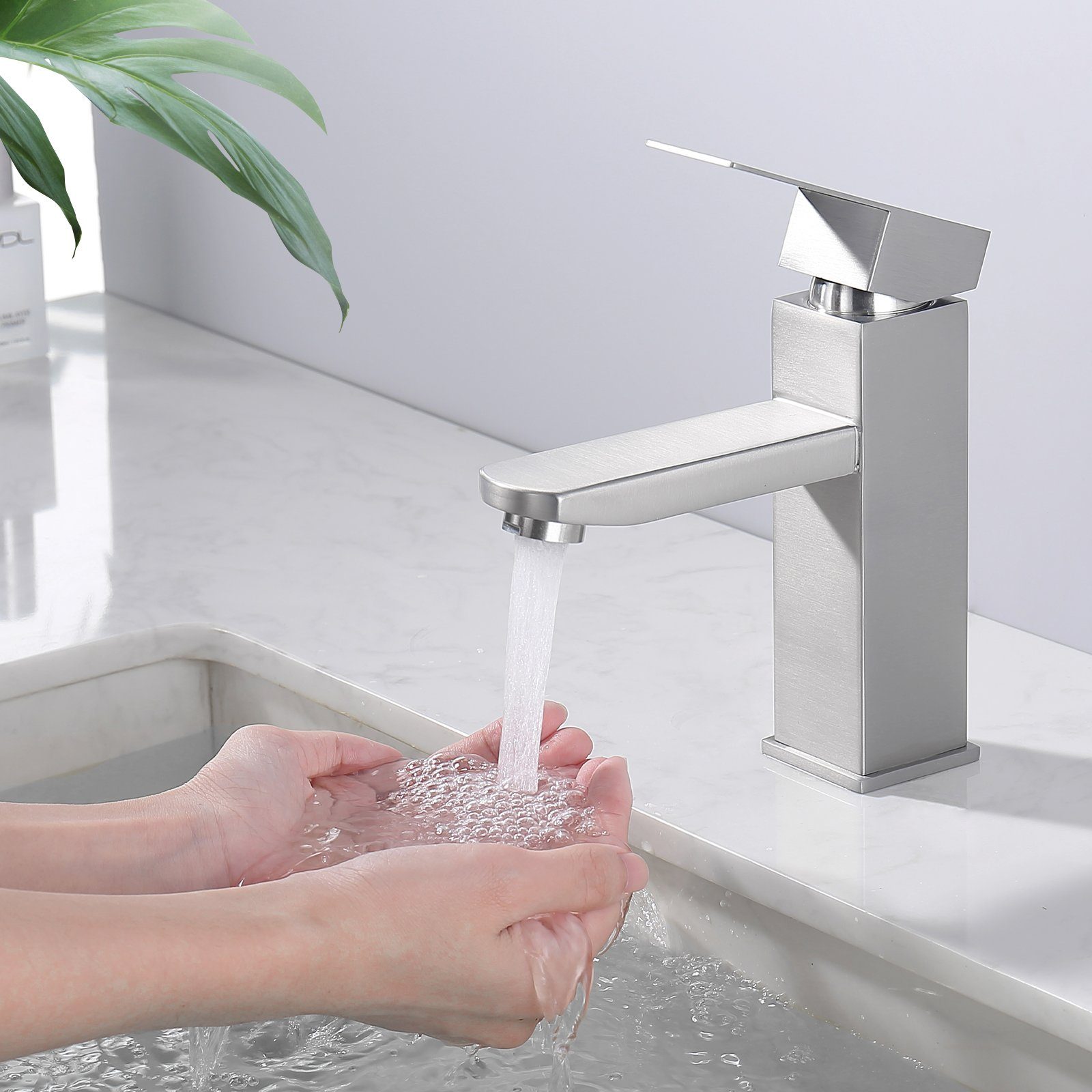 HOMELODY Waschtischarmatur waschbecken Wasserhahn Bad Badarmatur Armatur Mischbatterie (Badezimmer armaturen, Waschbeckenhahn) waschtischarmatur für aufsatzbecken,Gebürstet