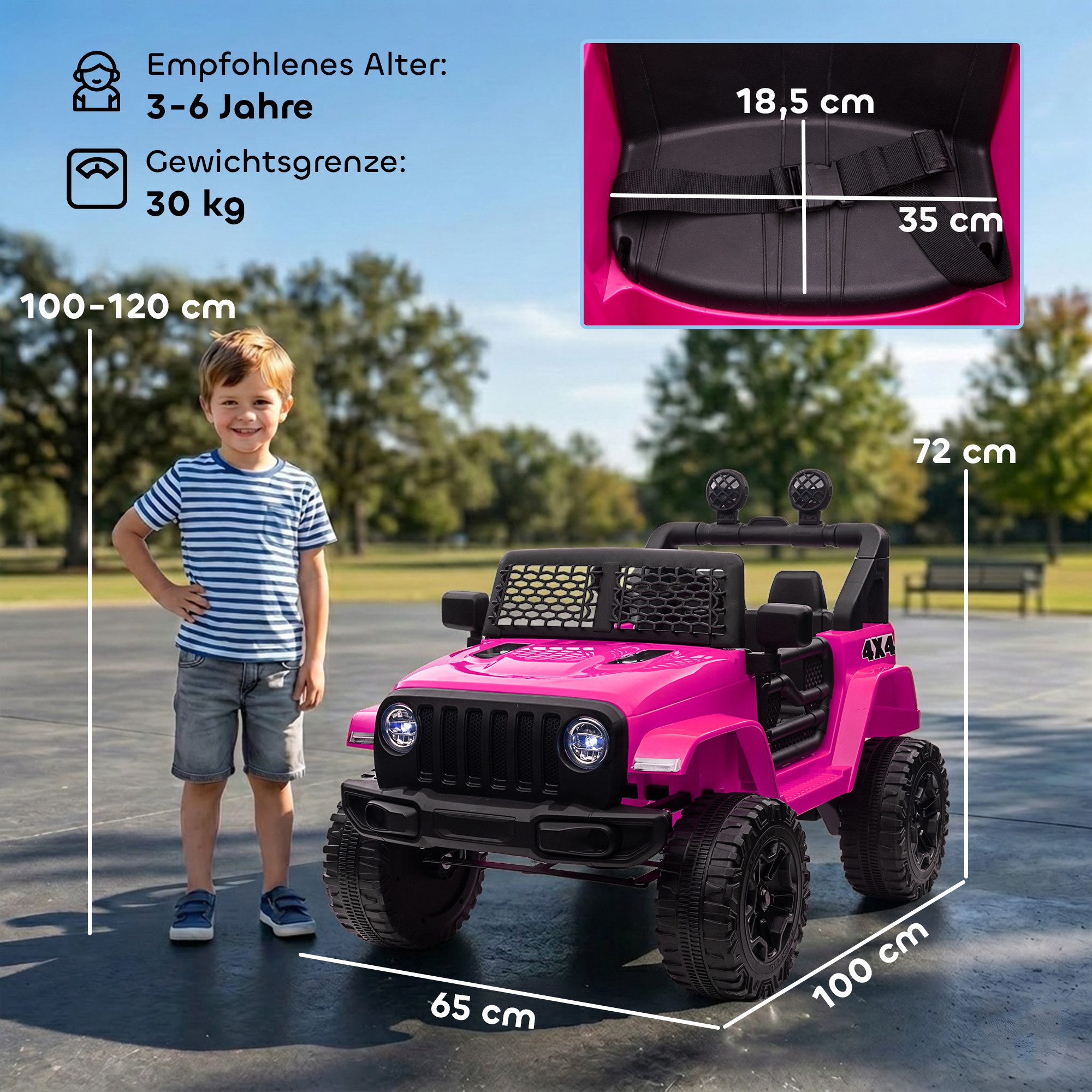 HOMCOM Elektro-Kinderauto 12V Elektroauto mit 2,4G Fernbedienung 2x35W Motor Kinderfahrzeug, Belastbarkeit 30 kg, (1-tlg), für Kinder von 3-6 Jahren, Rosa