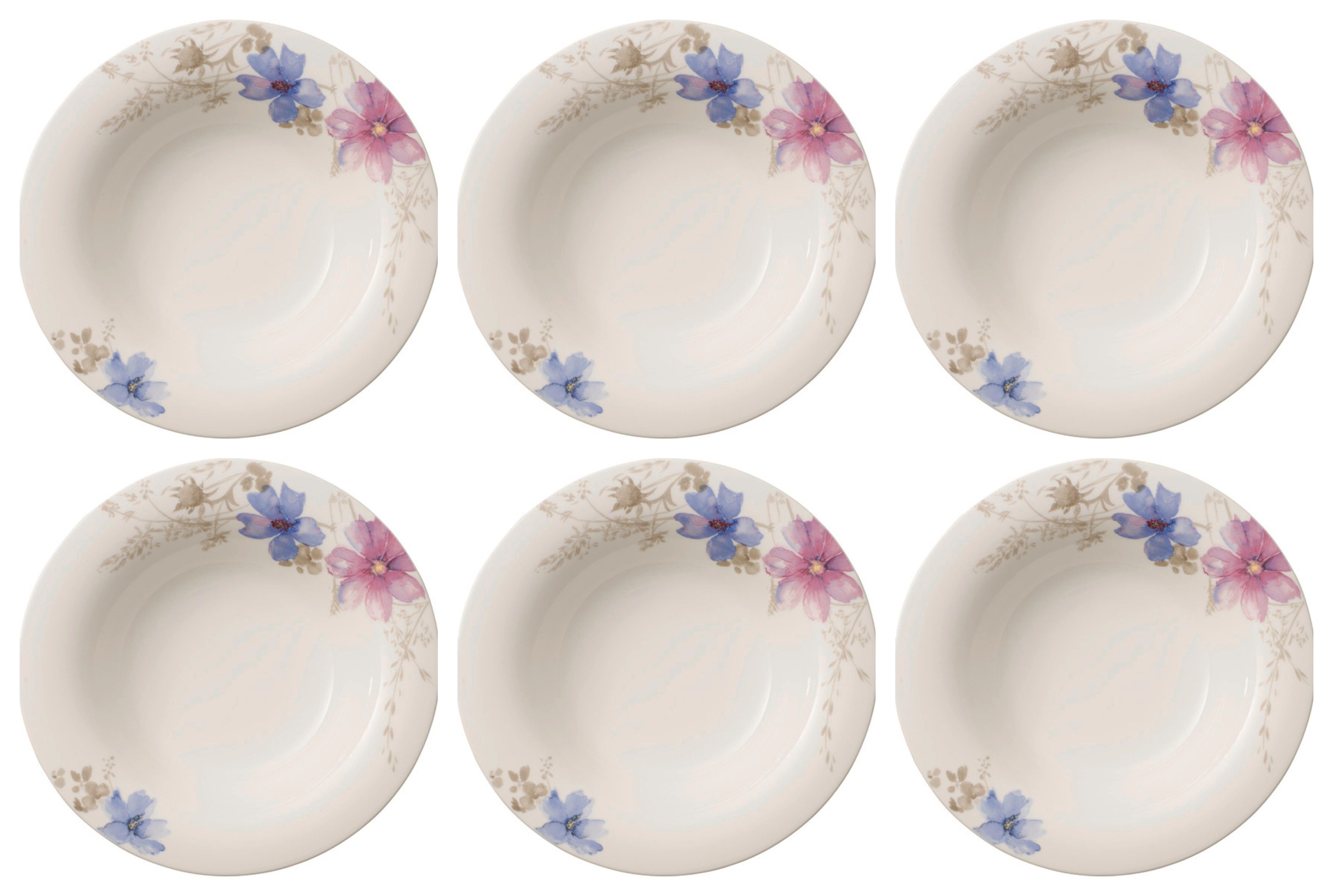Villeroy & Boch Suppenteller Mariefleur Gris, Spülmaschinengeeignet, Mehrfarbig, Blumen, H: 4.5cm