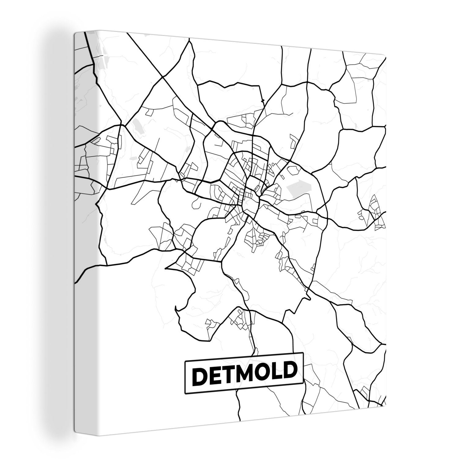 OneMillionCanvasses® Leinwandbild Detmold - Karte - Stadtplan, (1 St), Leinwand Bilder für Wohnzimmer Schlafzimmer