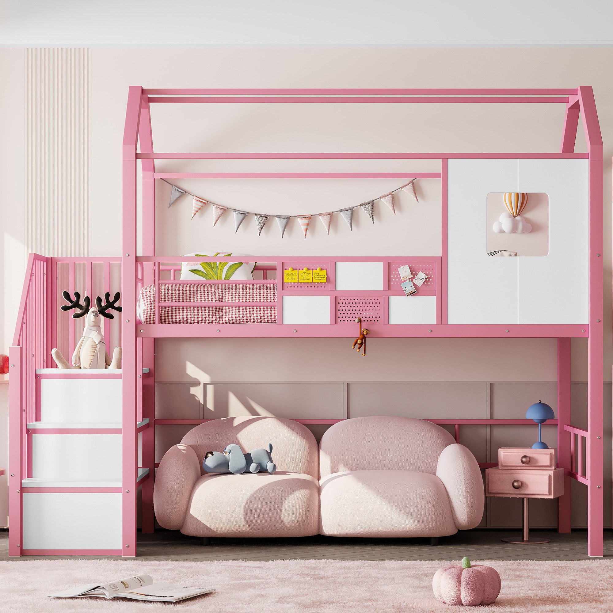 Merax Hochbett (Eisenbett, 1-St., Jugendbett Hausbett Kinderhaus Einzelbett günstig online kaufen