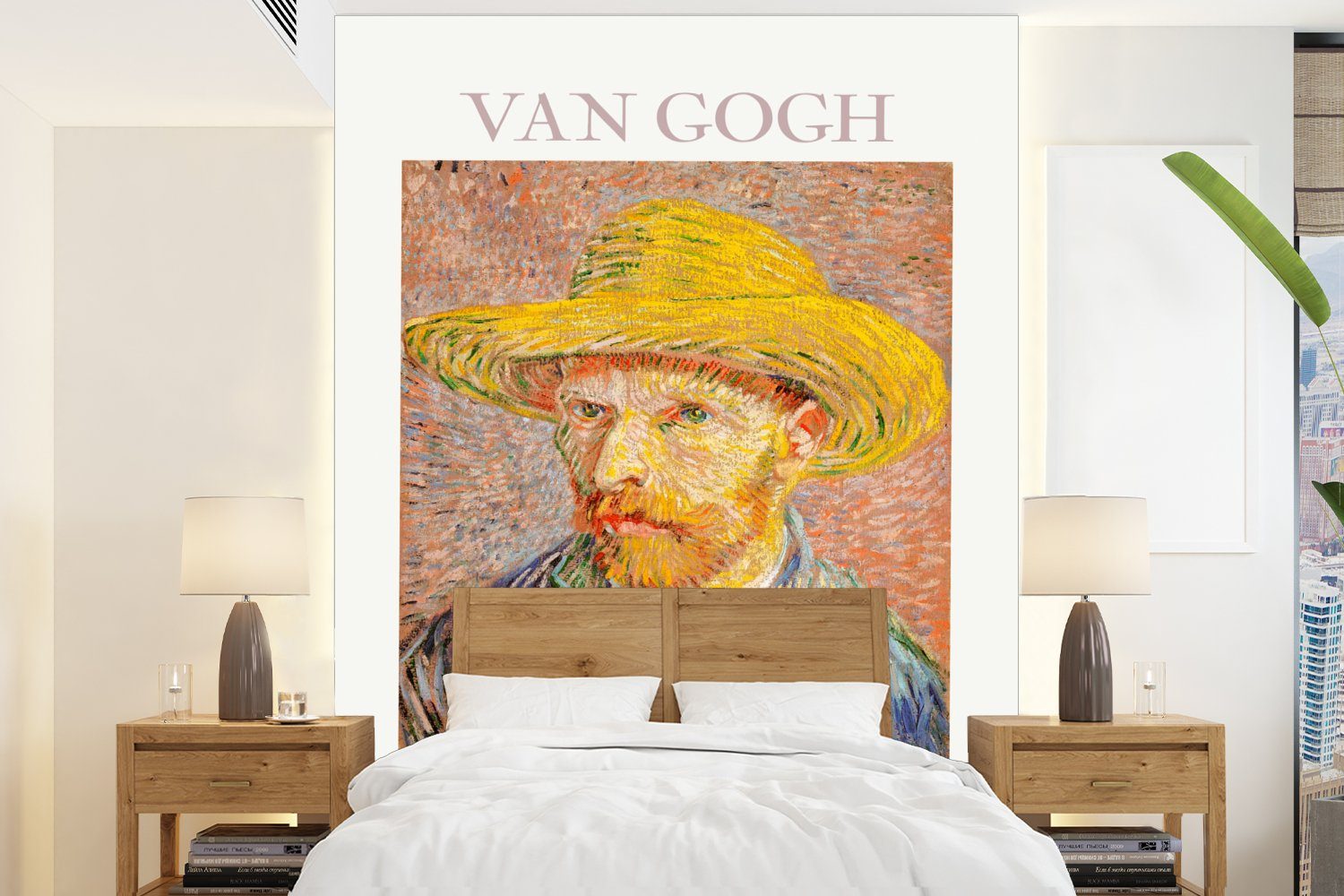 MuchoWow Fototapete Van Gogh - Selbstporträt - Gemälde - Gelb, Matt, bedruckt, (4 St), Montagefertig Vinyl Tapete für Wohnzimmer, Wandtapete