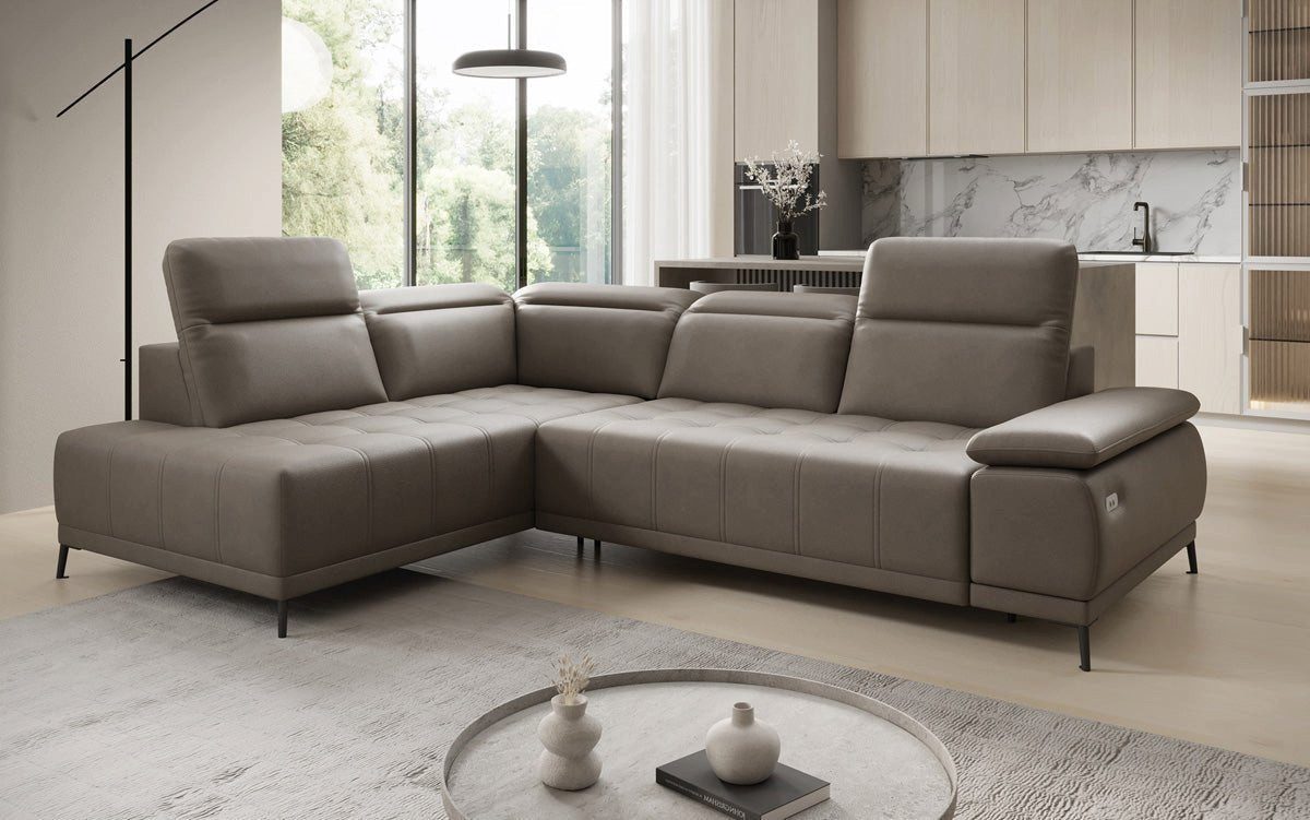 Luxusbetten24 Schlafsofa Designer L Sofa Lyra in Echtleder, mit elektrischer Schlaffunktion