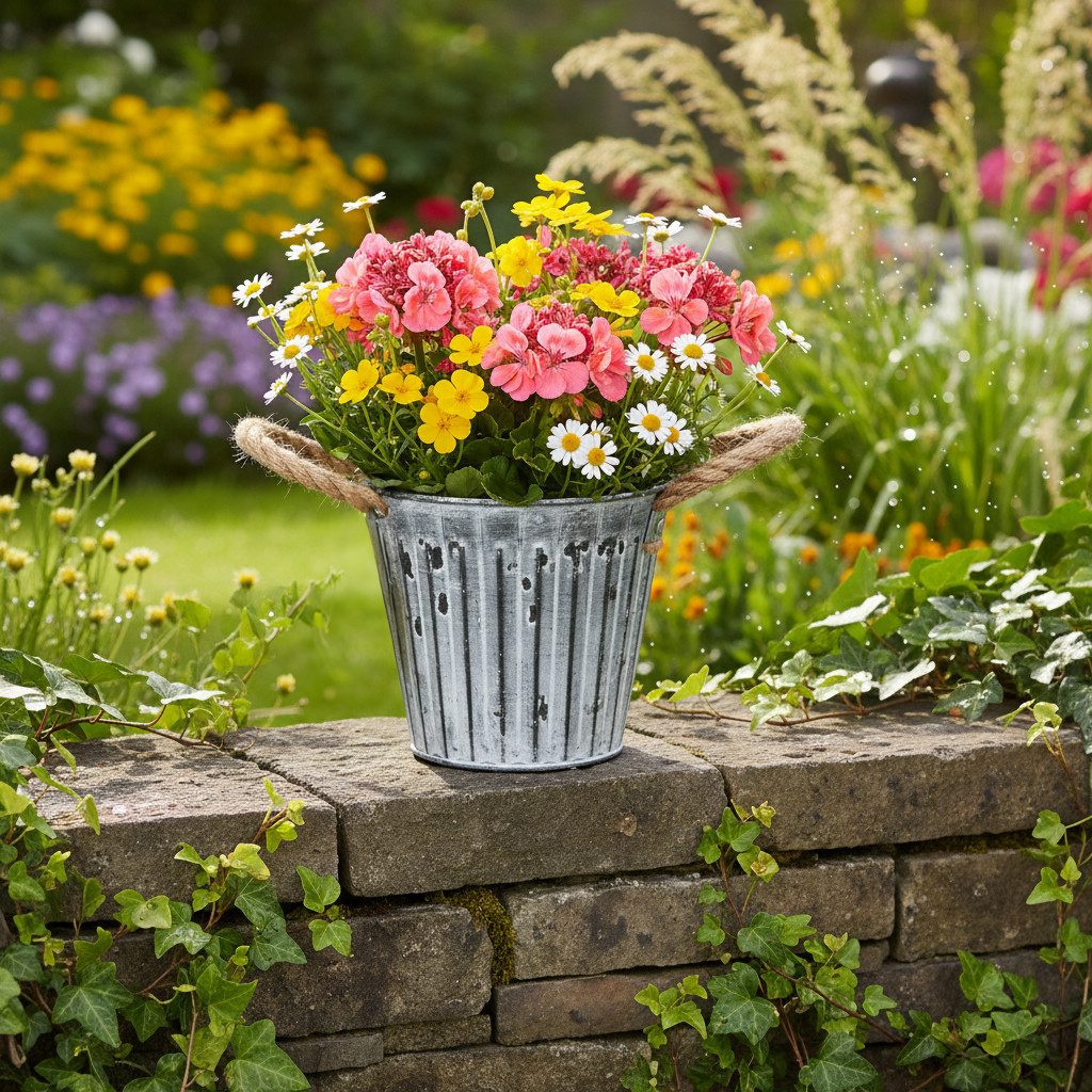 Florists Products Übertopf Pflanzgefäß Metall mit Henkeln für stilvolle Dekoration