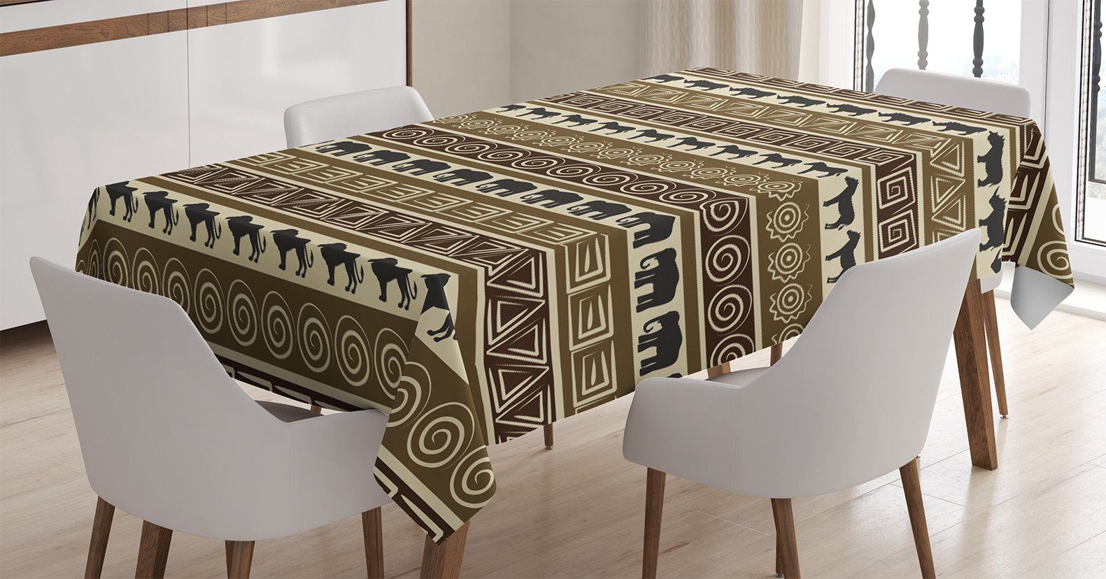 Afrika Tischdecke geeignet Geometrisch Bereich Stripes Klare Außen Farbfest den Farben, Abakuhaus Theme Tiere Waschbar Für
