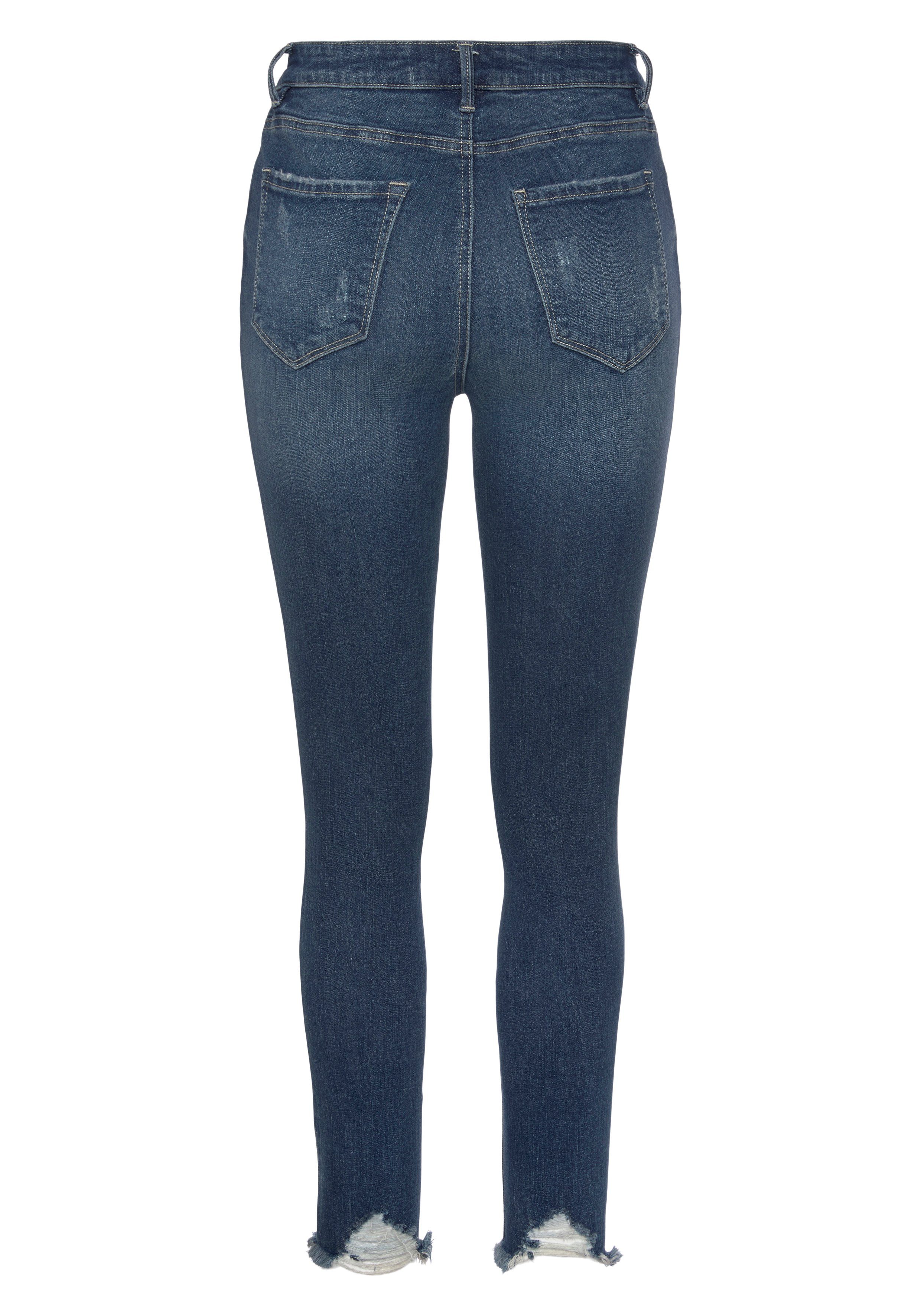 Buffalo Destroyed-Jeans mit ausgefranstem Beinabschluss und Stretchanteil, schmale Passform