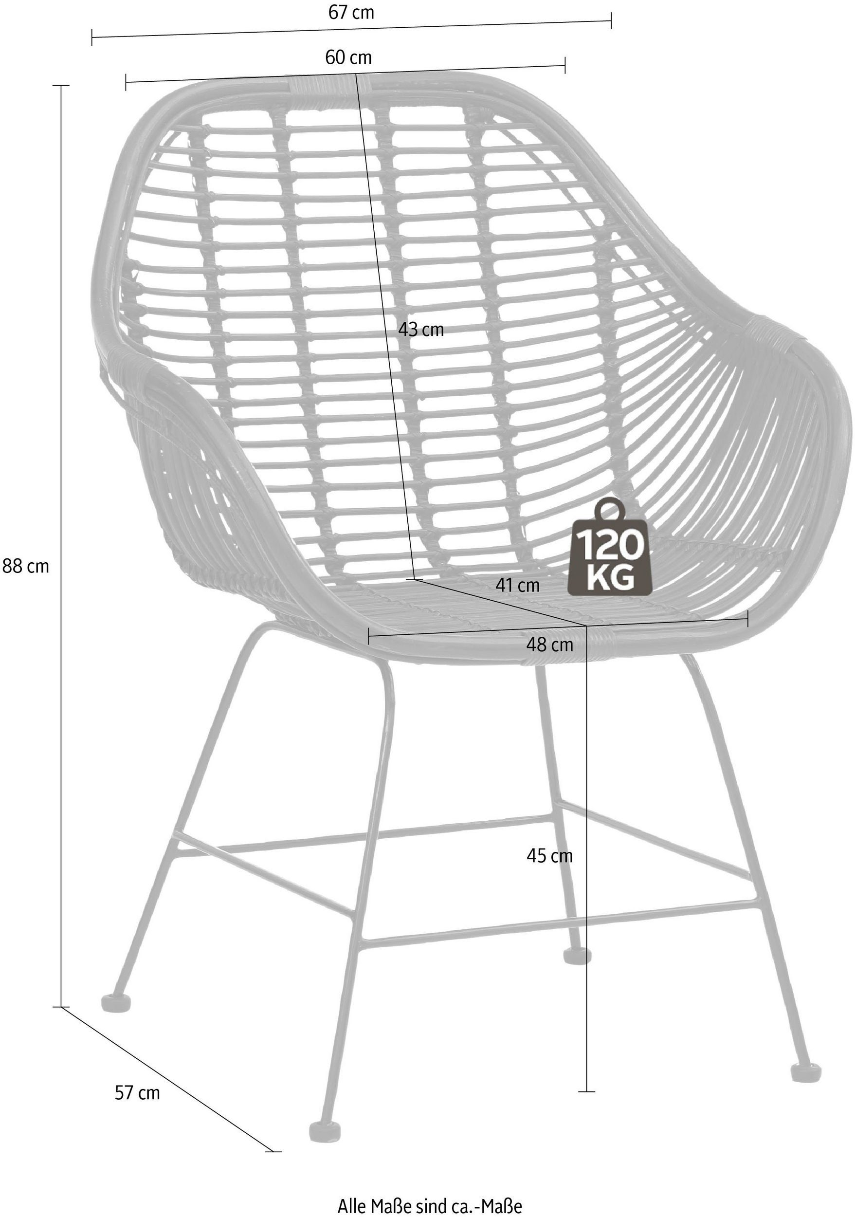 Metallgestell (Set, Sitzhöhe Rattanstuhl 2 Kegan Essyimmerstühle 45 St), loft24 mit cm,