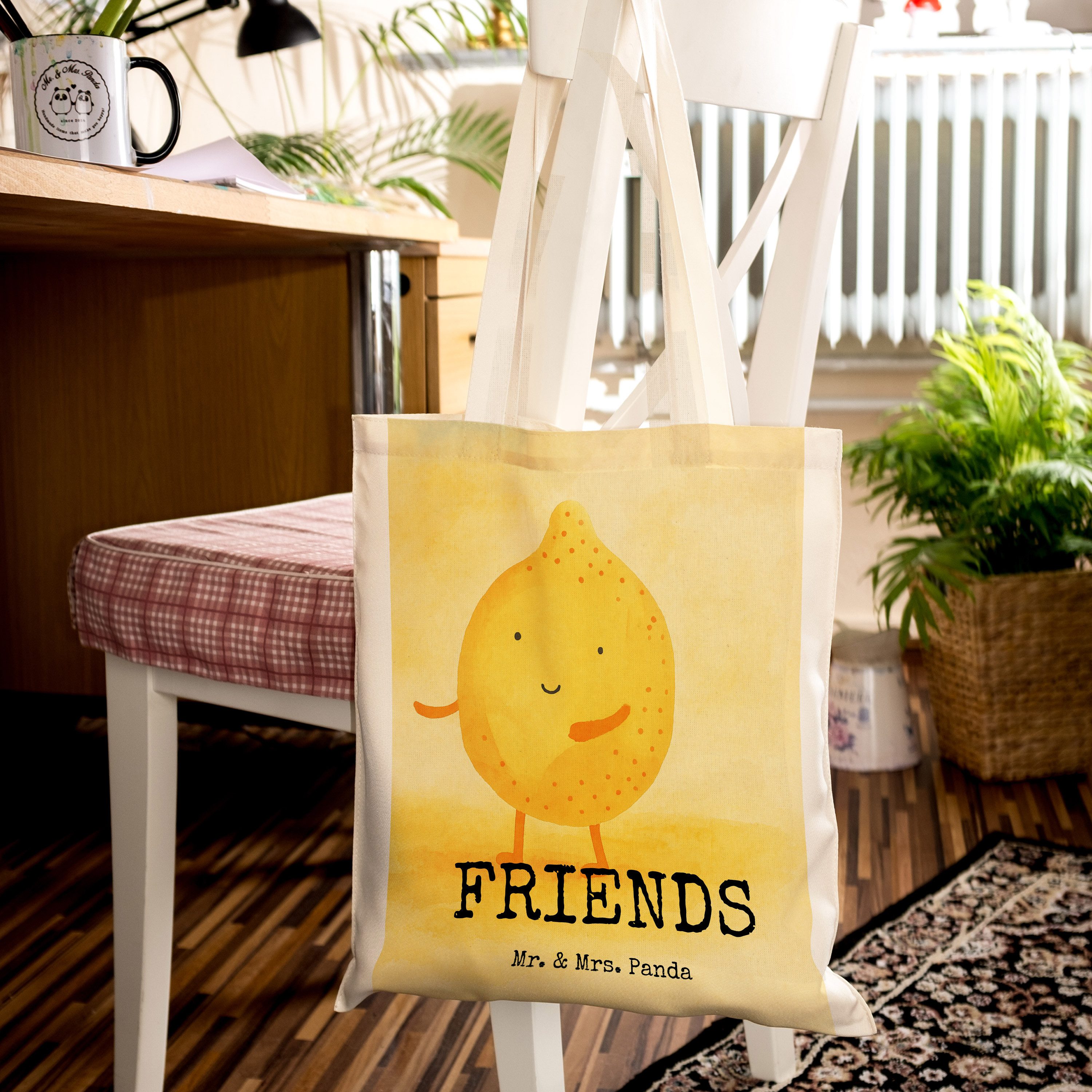 Mr. & Mrs. Panda Tragetasche Beste Freunde Zitrone Design, Tote Bag, Weiß, Jutebeutel, Lustige Spr (Packung), textilbeutel Tasche Lustige Sprüche